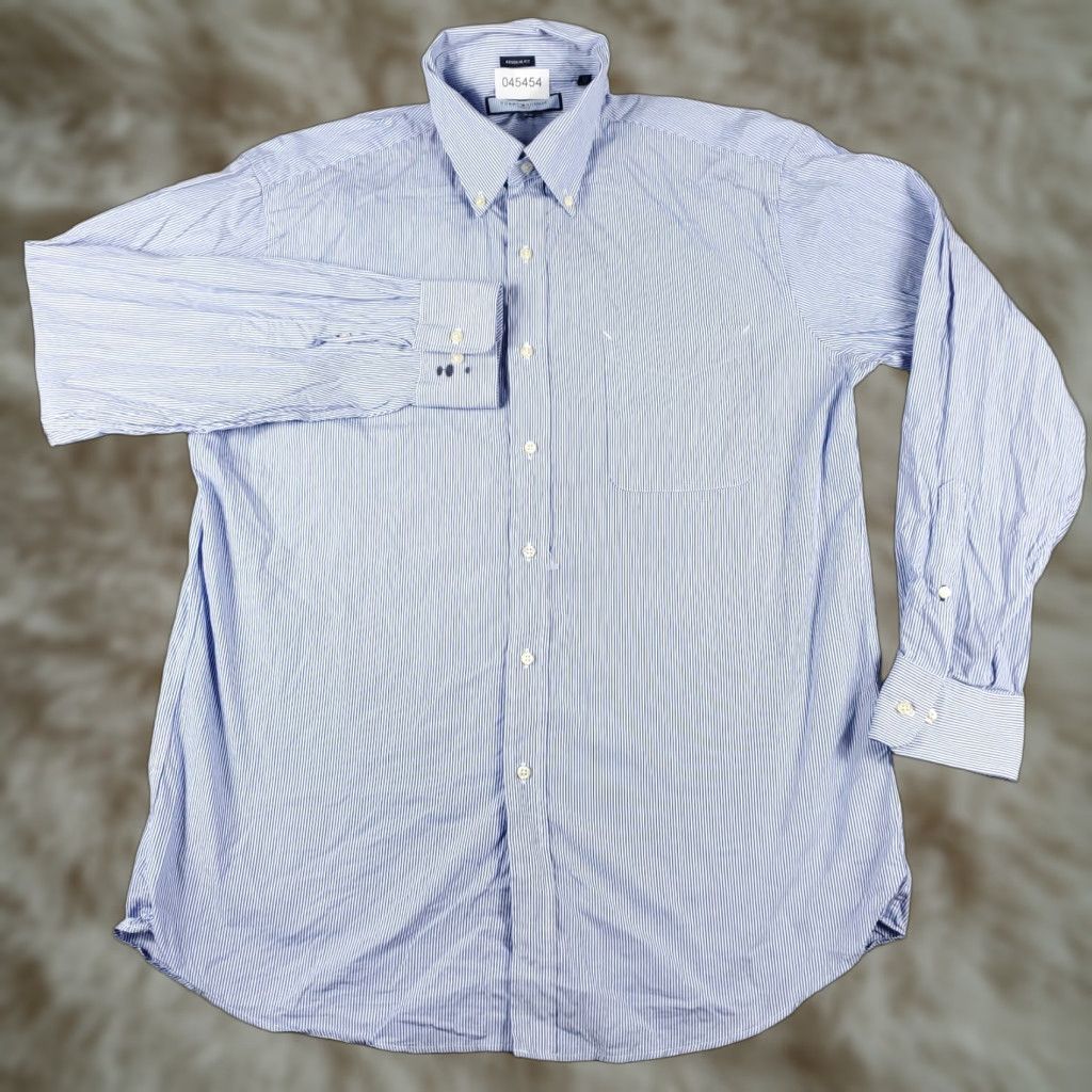 Tommy Hilfiger Tommy Hilfiger Button-Up Shirt Mens Large Blue Striped Long Sleeve Casual Regular Fit Size US L / EU 52-54 / 3 - 1 Thumbnail