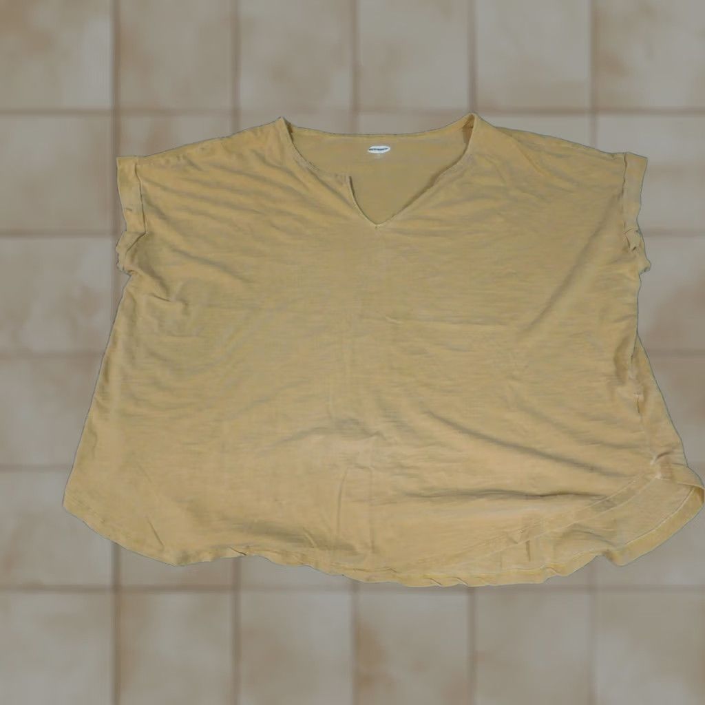 Old Navy Old Navy Womens Blouse 2XL Yellow Short Sleeve Round Neck Pullover Casual 100% Cotton Button Regular Fit Womens Size XXL / US 16-18 / IT 52-54 - 1 Thumbnail