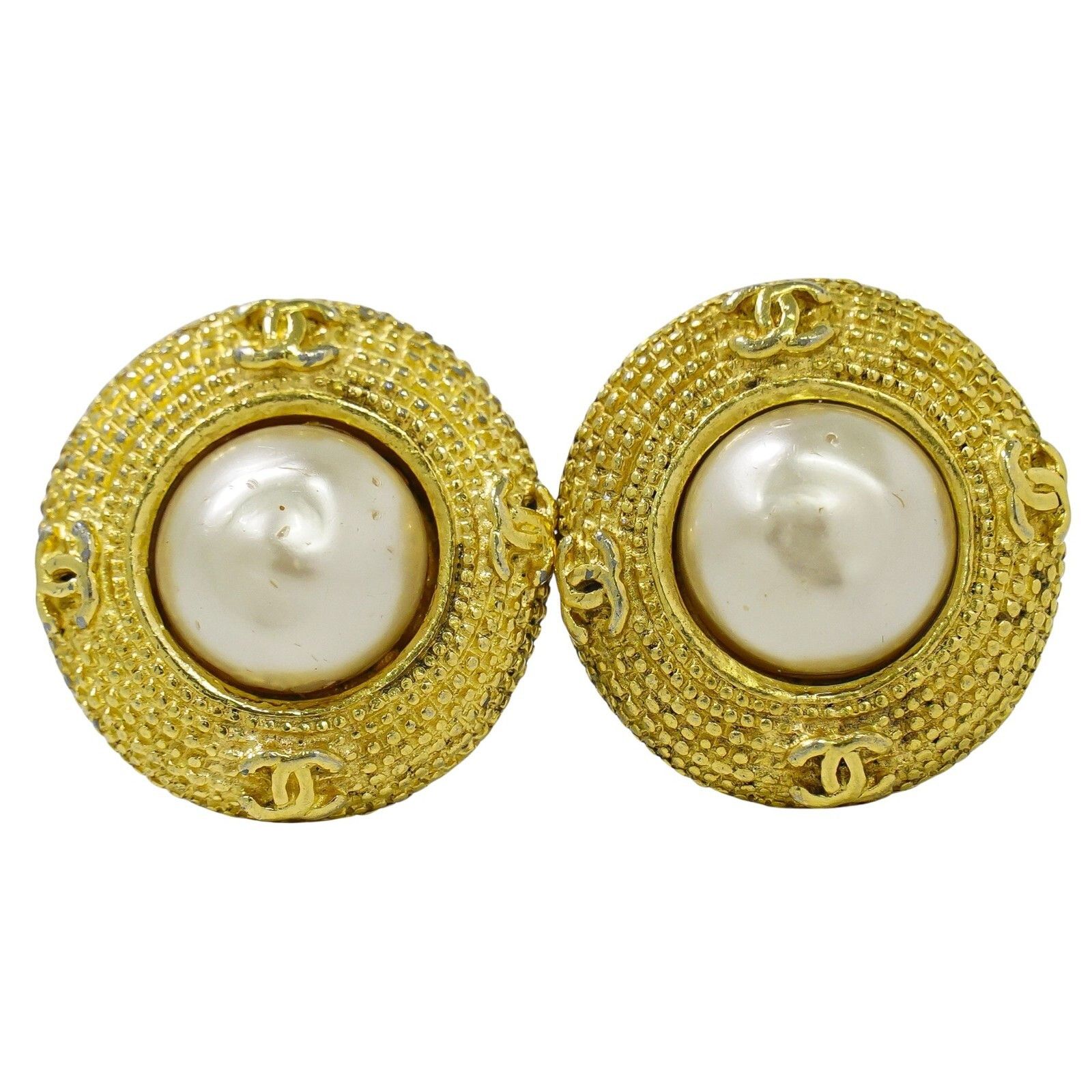 Chanel Chanel CC Hoop Clip-On Earrings Crystal Embellished Metal Size ONE SIZE - 1 Thumbnail