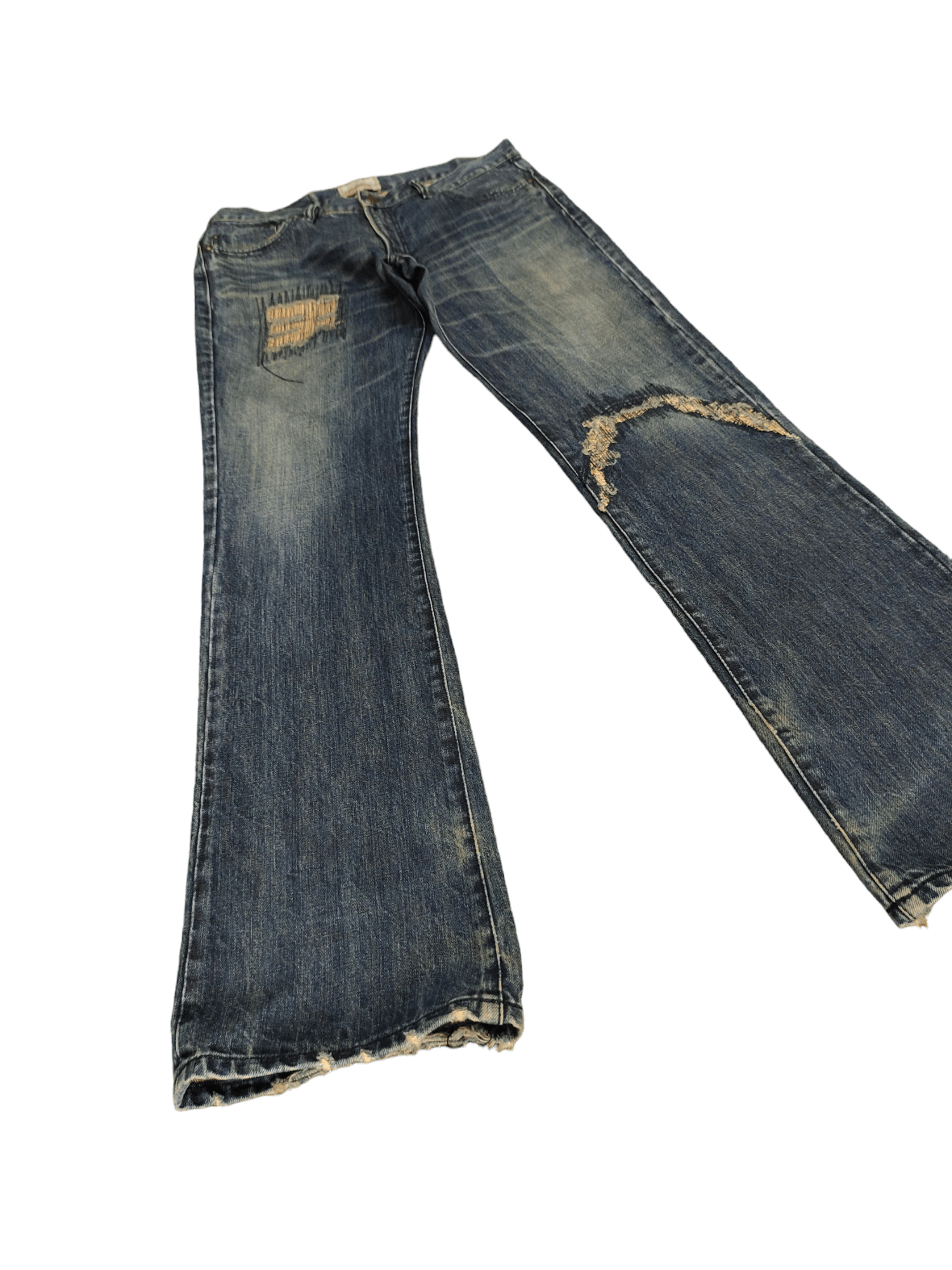 Le Grande Bleu (L.G.B.) Flare Jeans Portrait Japan Sew Distress Denim Bootcut Y2k Size US 33 - 2 Thumbnail