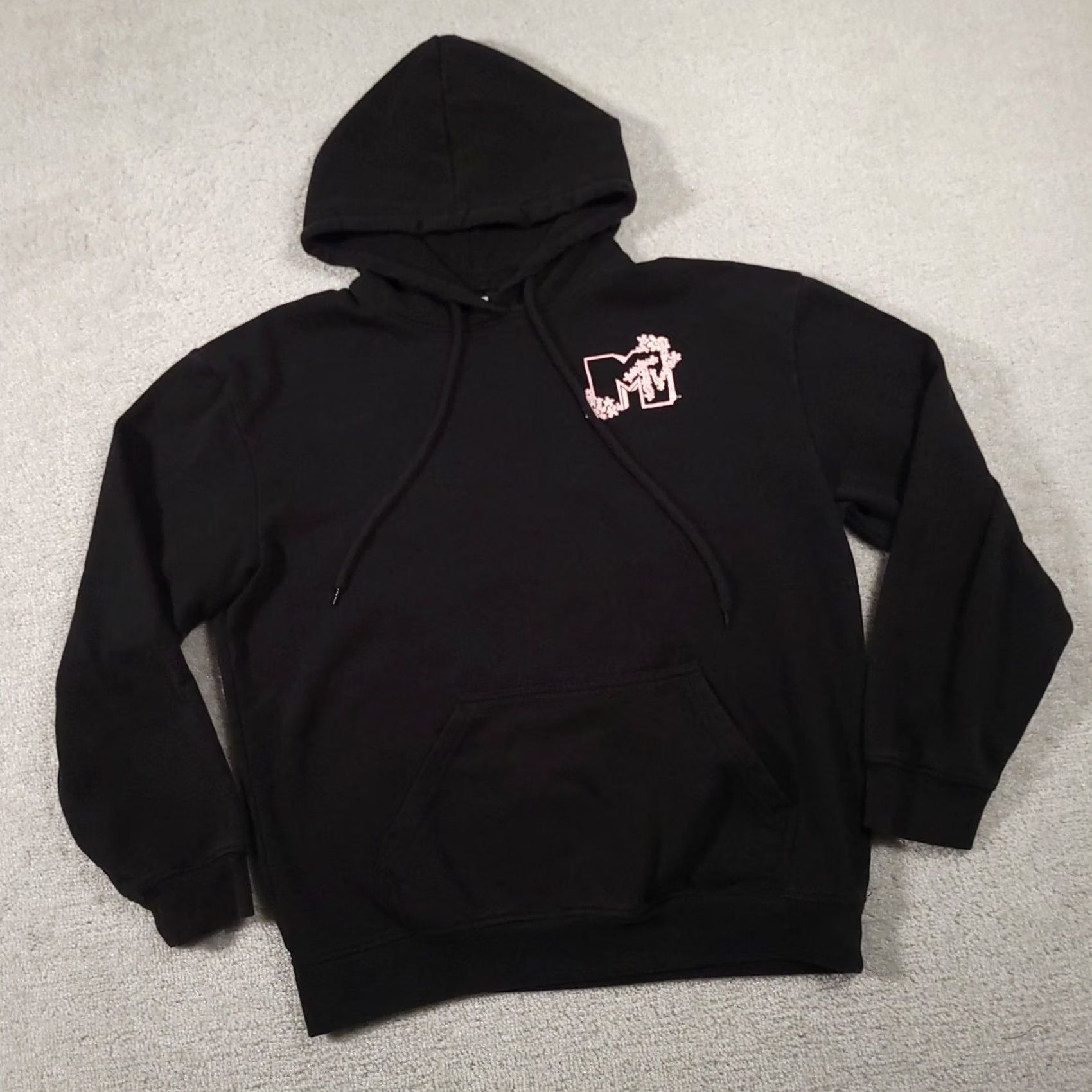 Vintage MTV Streetwear Hoodie Womens Medium Black Shimmer Floral Graphic Sweatshirt Size M / US 6-8 / IT 42-44 - 2 Thumbnail