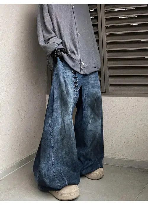 Jean Oversized Stripe Embroidery Wide Leg Denim Jeans Size US 33 - 6 Thumbnail