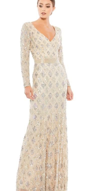 image of Designer (4) NWT Mac Duggal Geometric Embellished Evening Gown in Gold, Women's (Size XL)