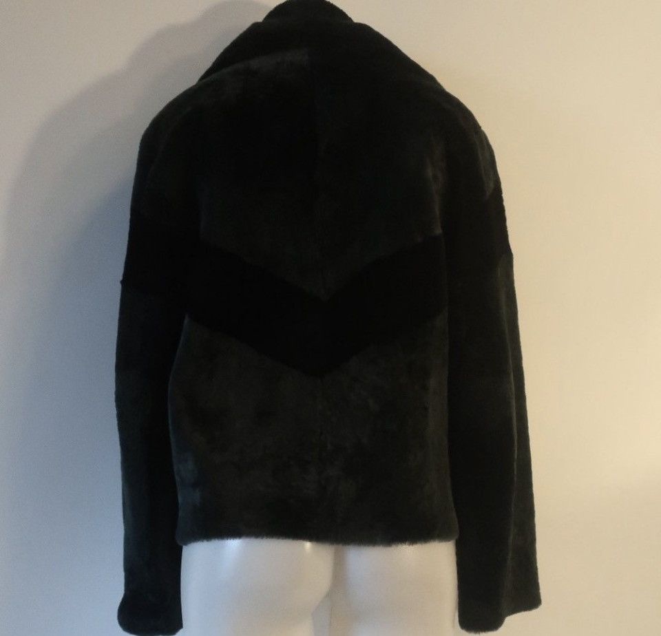 Sandro Sandro Shearling & Leather Zip Jacket Black & Green Chevron Size M / US 6-8 / IT 42-44 - 11 Thumbnail