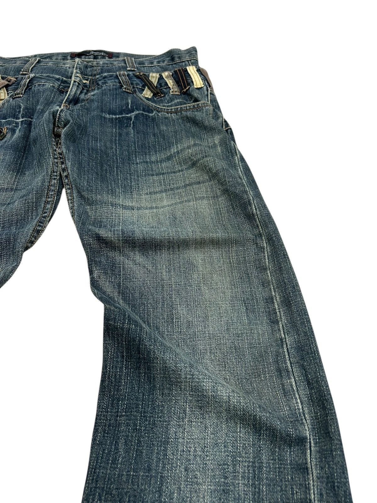 Le Grande Bleu (L.G.B.) Vintage Dominate Double Waist Mud Washed Whisker Clawn Mark Size US 33 - 5 Thumbnail