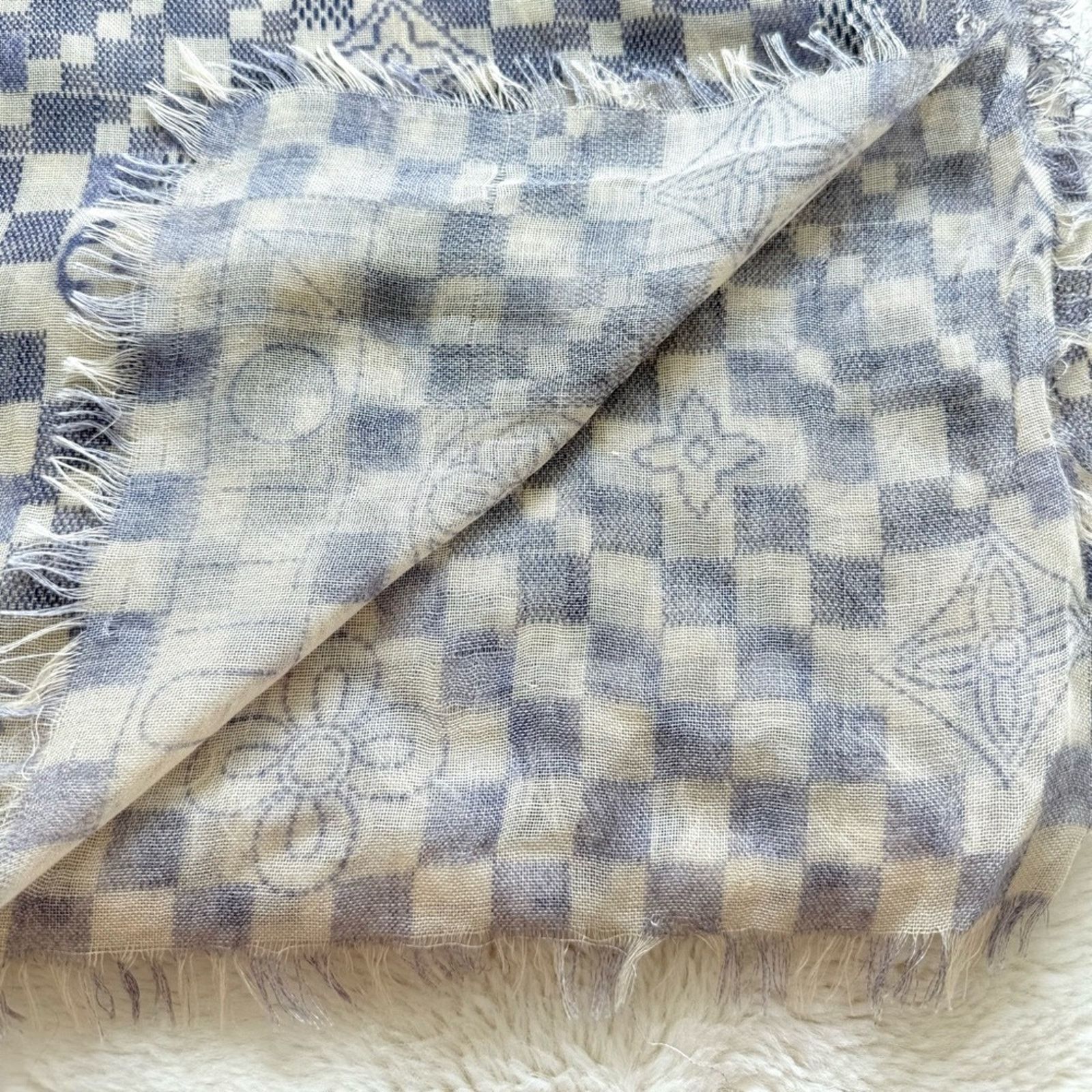 Louis Vuitton LOUIS VUITTON Cashmere Silk Damier Azur Monogram Scarf Size ONE SIZE - 7 Thumbnail