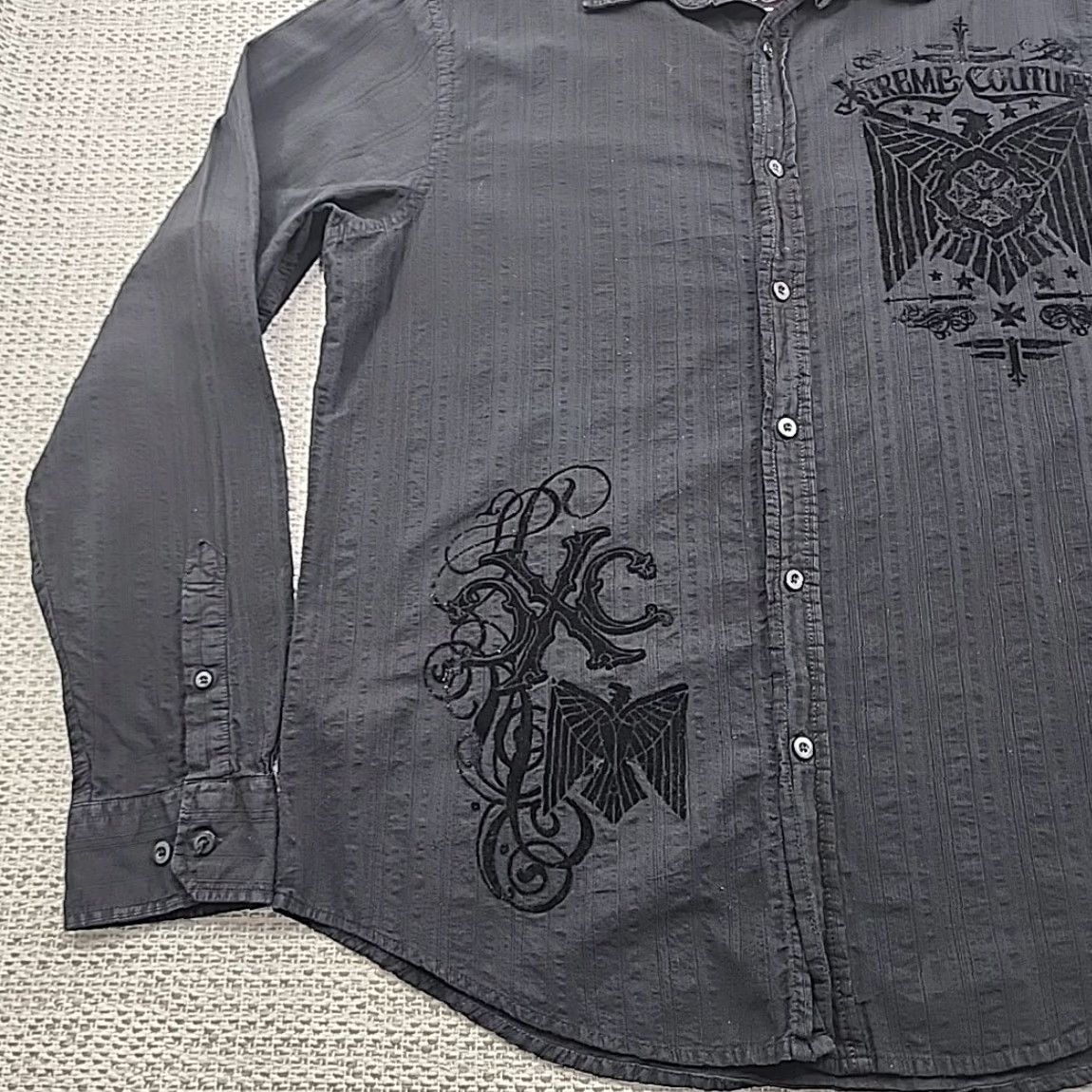 Vintage Xtreme Couture Shirt Mens XL Long Sleeve Embossed Wings Graphic Size US XL / EU 56 / 4 - 3 Thumbnail