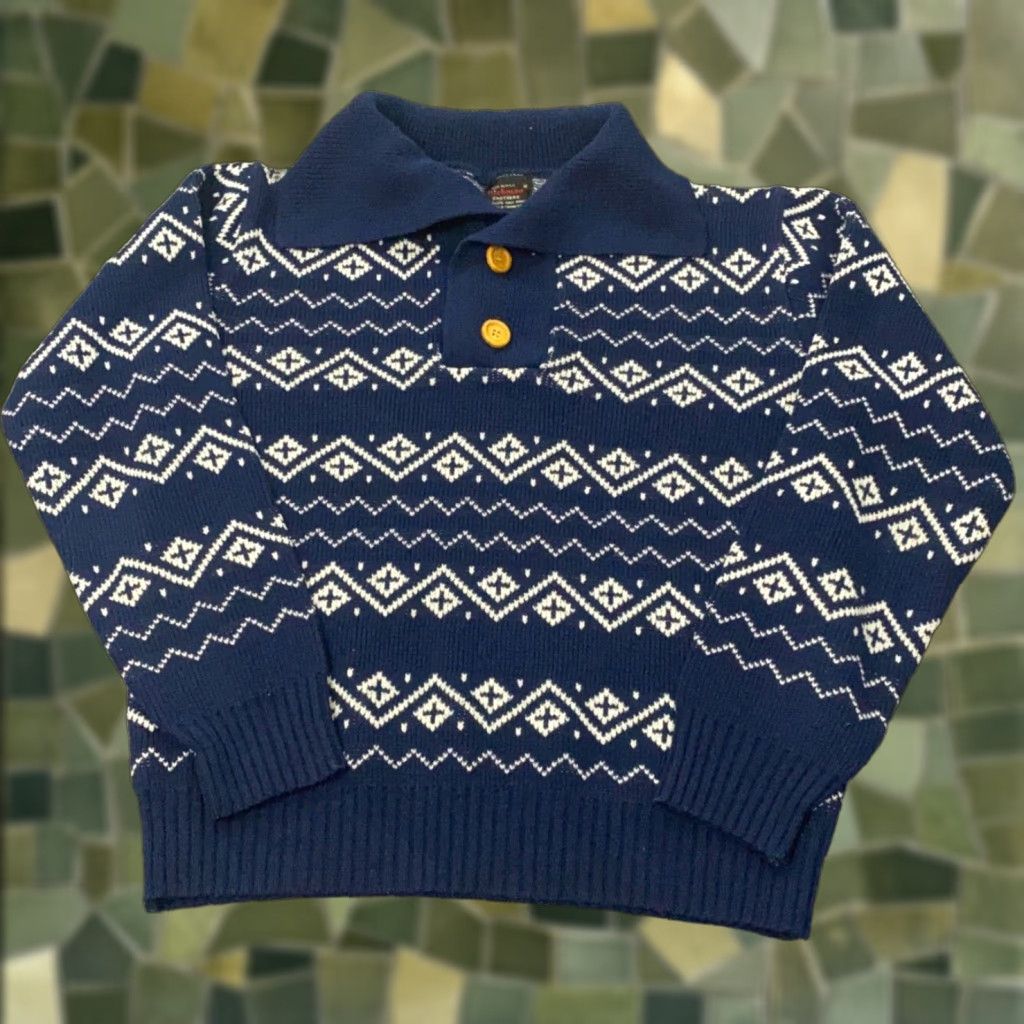 VINTAGE Richman Brothers Sweater Mens Medium Blue Fair Isle Knit Pullover Winter Classic Retro Holiday Mens