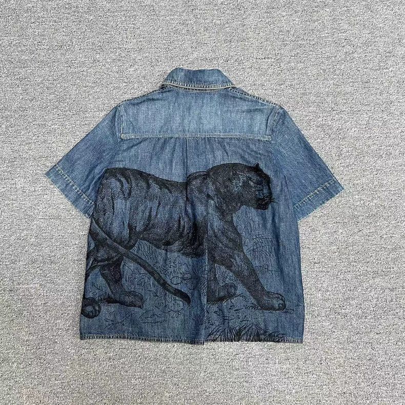 Dior Dior Tiger Embroidery Denim Short Sleeve Shirt Size US XS / EU 42 / 0 - 3 Thumbnail