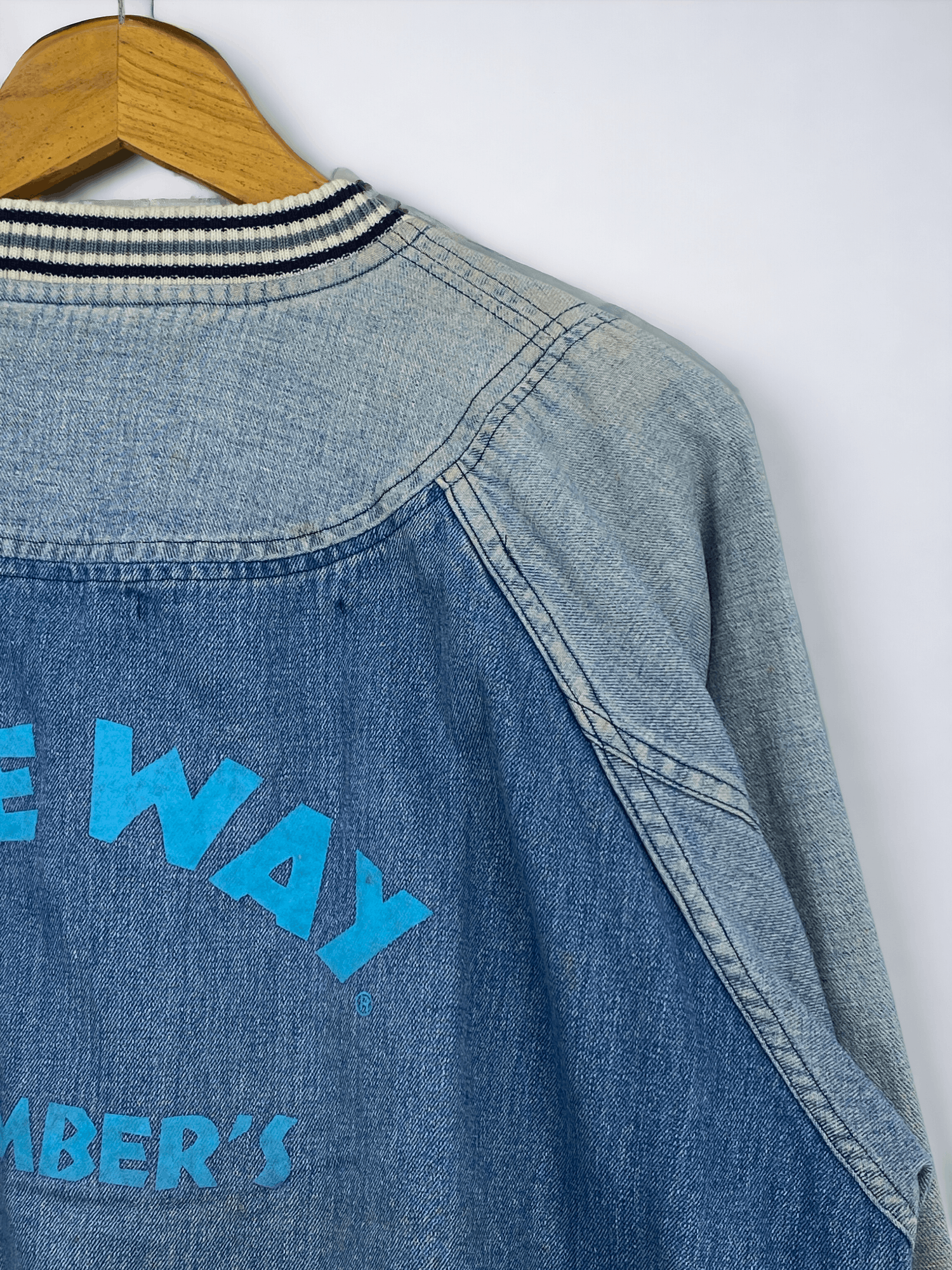 Japanese Brand Vintage One Way Varsity Bomber Denim Jacket VA0005 Size US XL / EU 56 / 4 - 9 Thumbnail