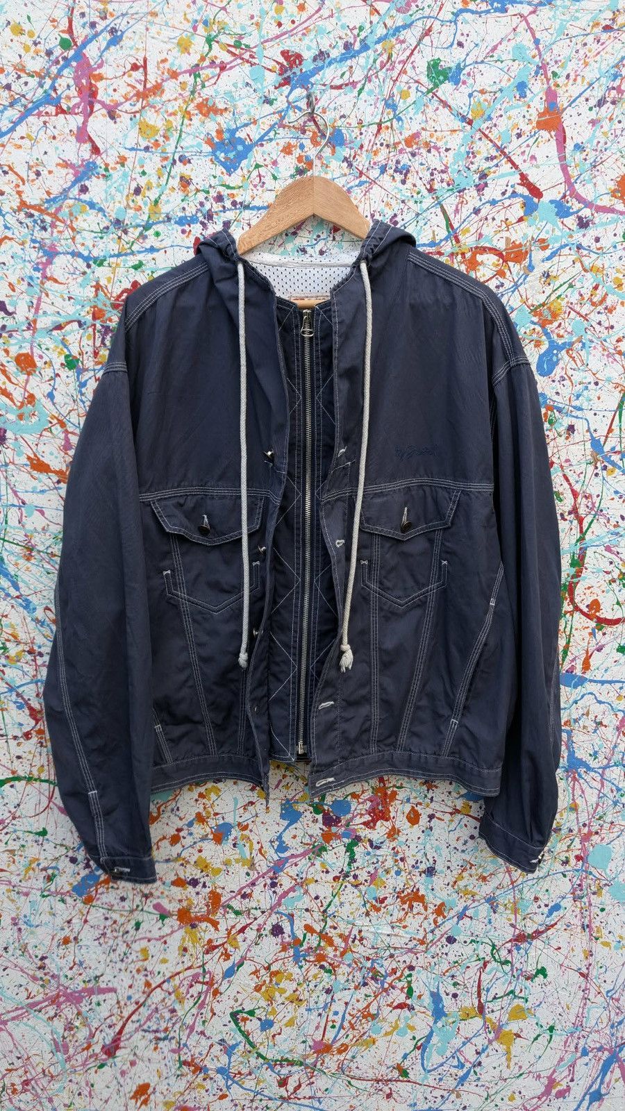 Diesel Vintage diesel jacket hoody windbreaker 90s zip up navy blue Size US L / EU 52-54 / 3 - 6 Thumbnail