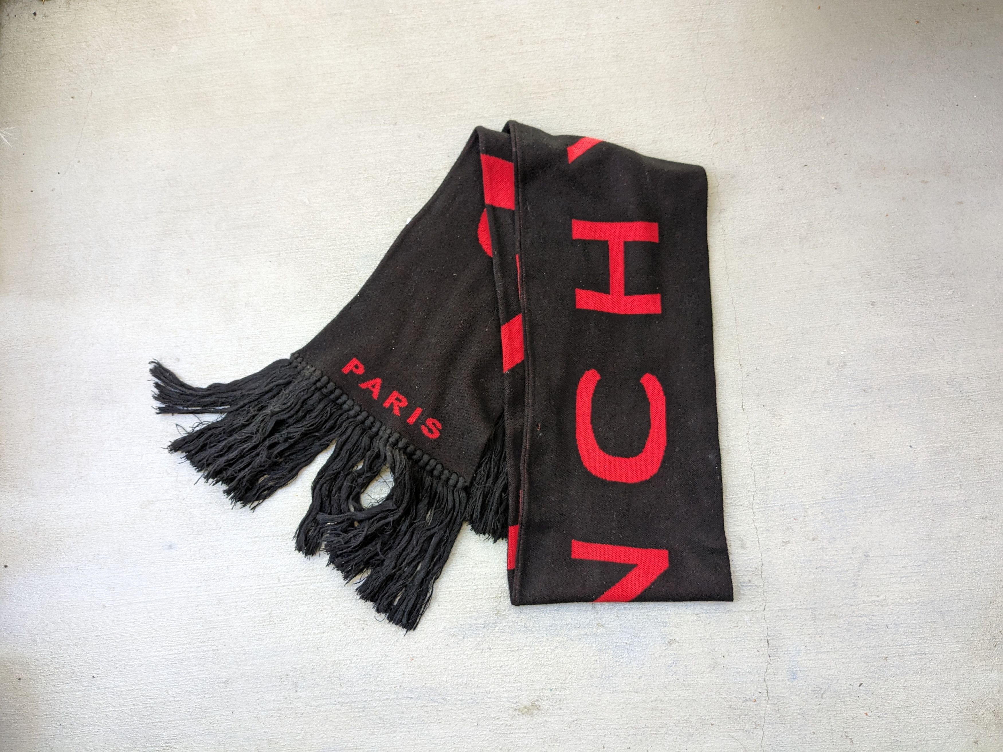 Givenchy Givenchy Scarf Fringe Logo Football Red Black Cotton 74" Size ONE SIZE - 1 Thumbnail