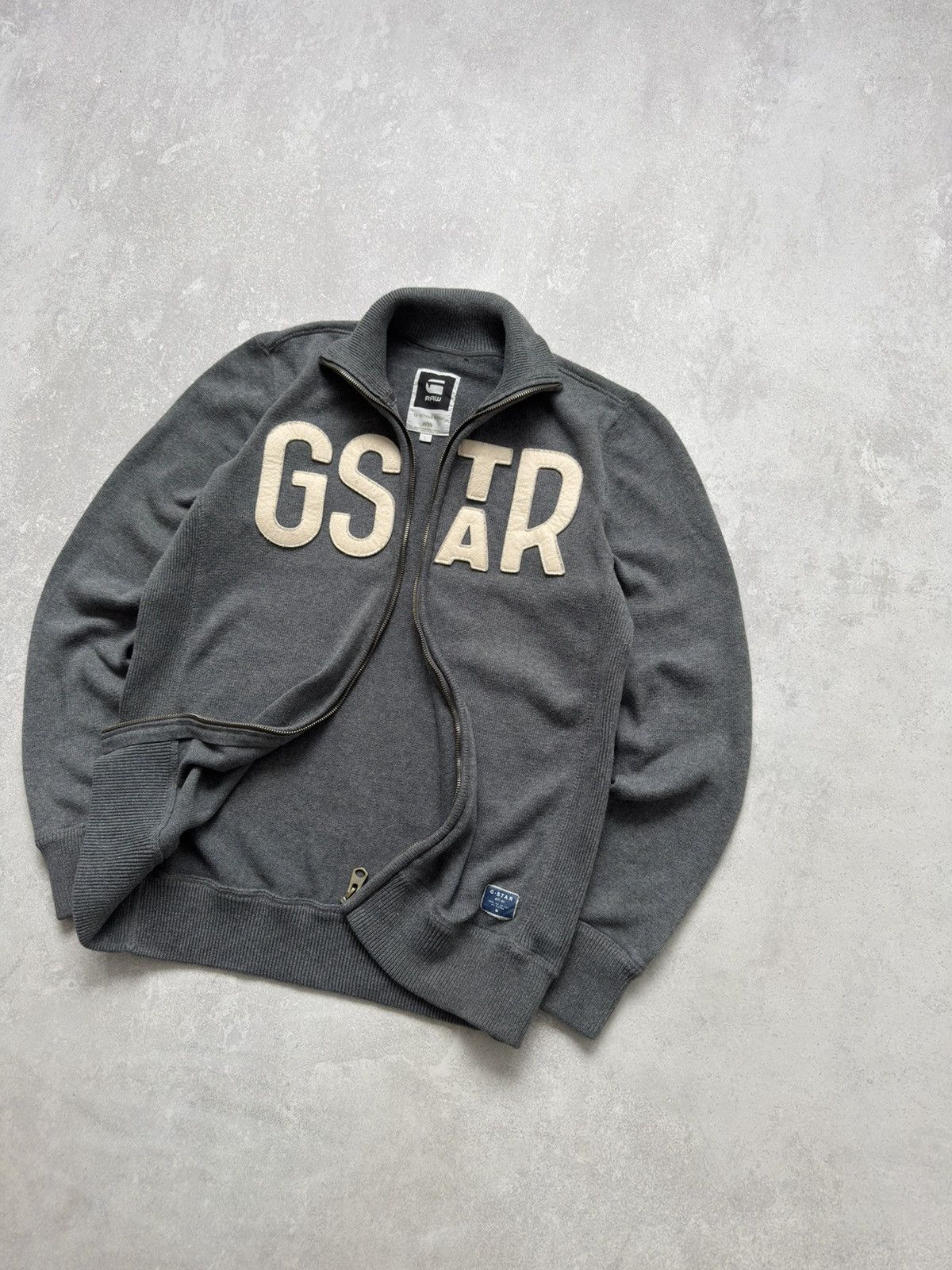 G-Star Vintage G-Star RAW Cotton Zip Up Sweater Gray Big Logo Y2K Size US L / EU 52-54 / 3 - 3 Thumbnail