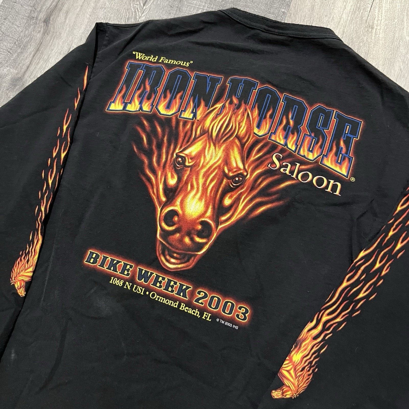 Vintage VTG Bike Week Long Sleeve Biker Flames Iron Horse Saloon Tee Size US L / EU 52-54 / 3 - 4 Thumbnail