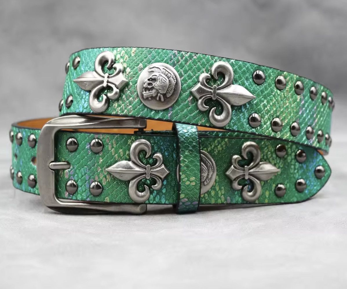 Japanese Brand Y2k PU Leather Rivet Punk Skull Gold Rock Belt 105 cm Size ONE SIZE - 3 Thumbnail