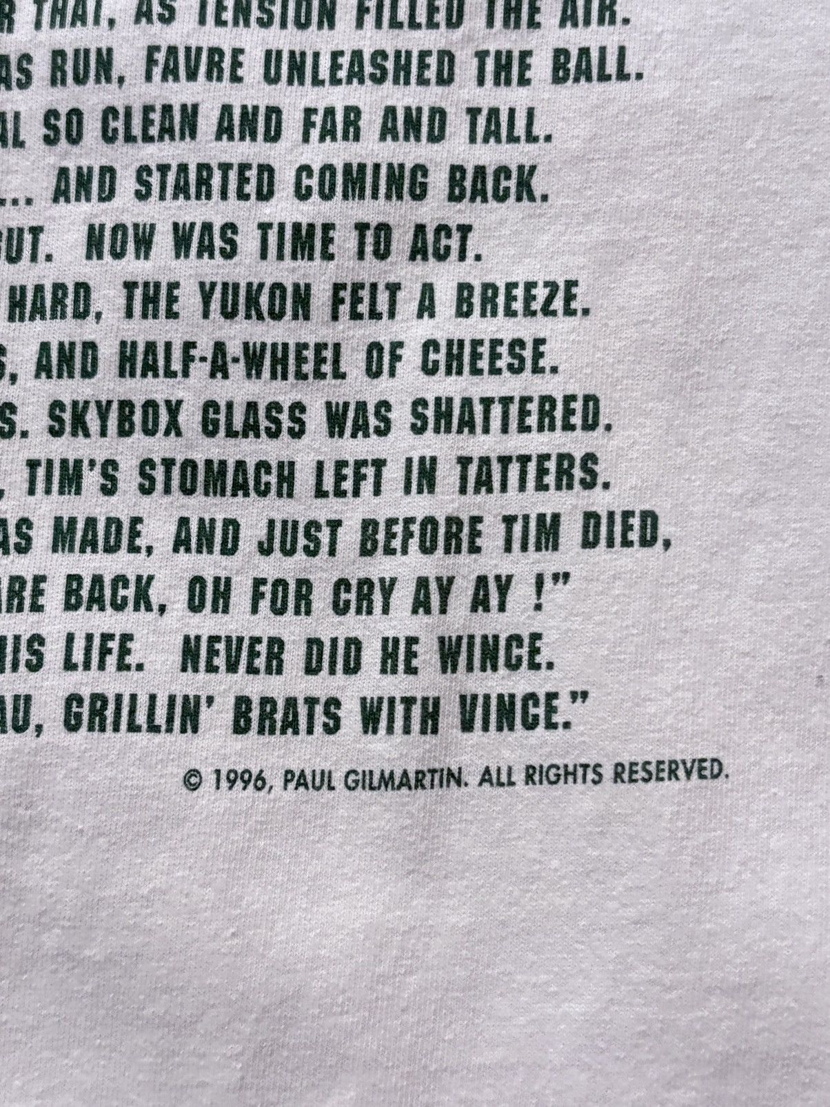 NFL Green Bay Packers “Tim” Poem Tee Shirt RARE 90’s Piece Size US L / EU 52-54 / 3 - 7 Thumbnail