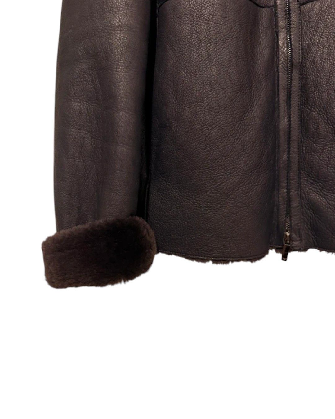 Emporio Armani ASYMMETRIC ZIP SHEARLING LEATHER COAT JACKET Size US M / EU 48-50 / 2 - 4 Thumbnail