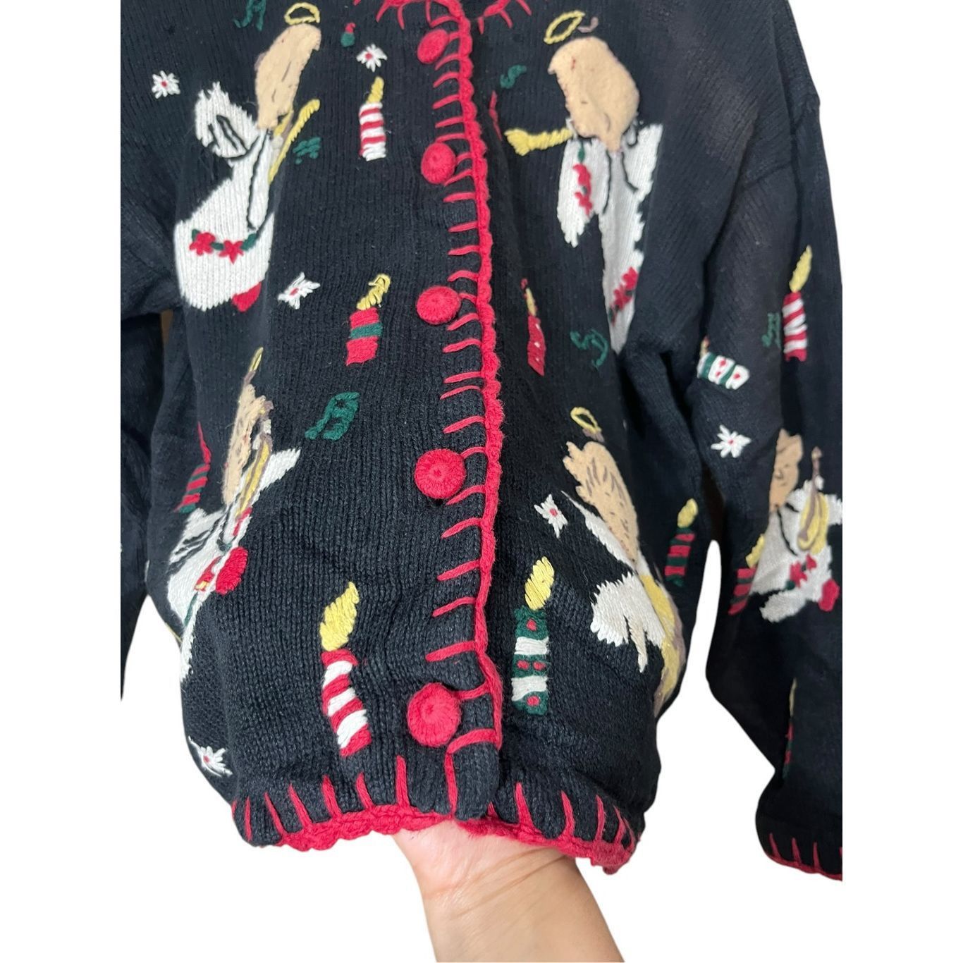 Other Vintage Segue Black Christmas Angel Print Cardigan Sweater S Size L / US 10 / IT 46 - 6 Thumbnail