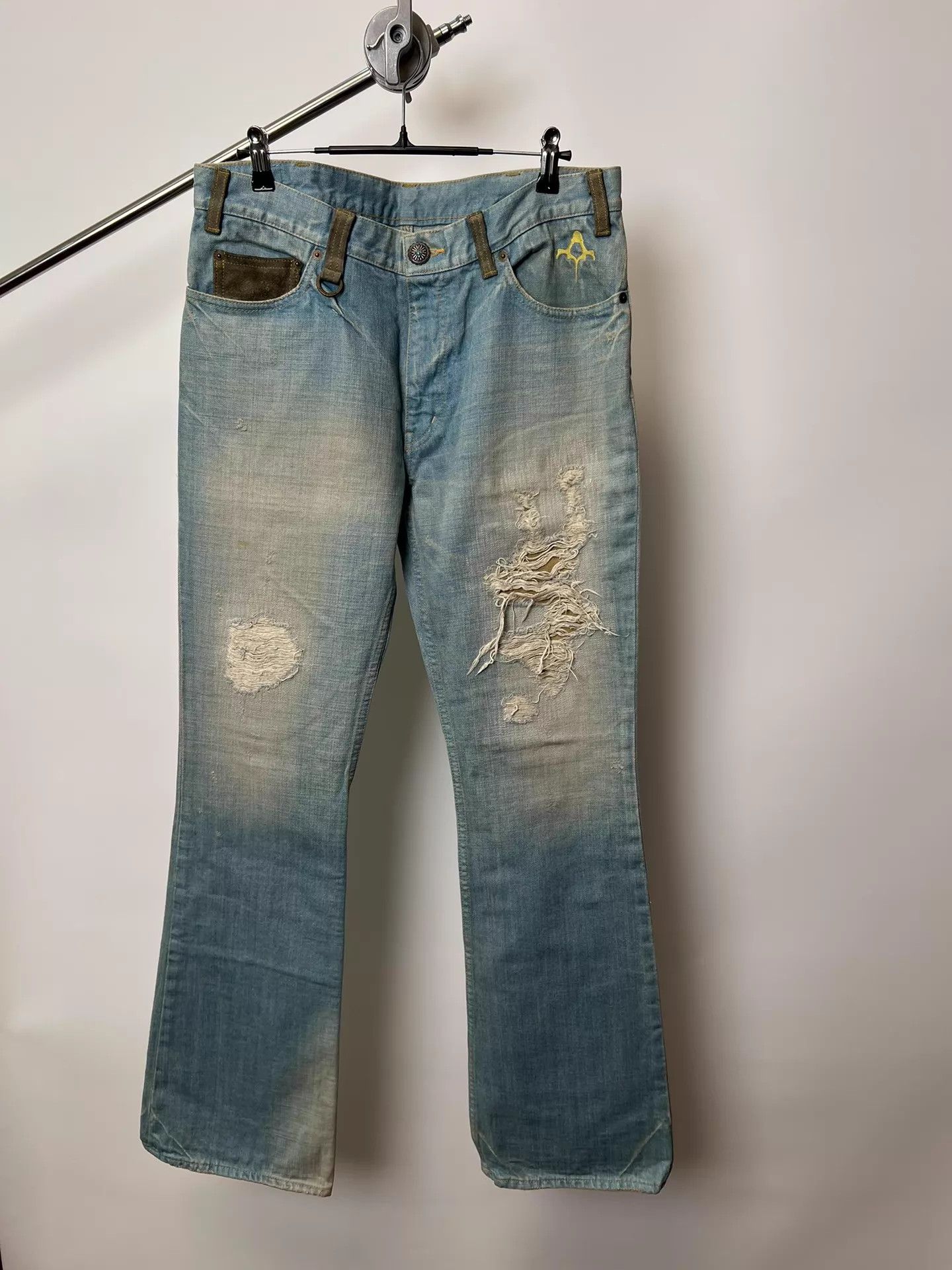 Vintage Vintage Japanese Washed Distress Suede Panel Jeans Size US 34 / EU 50 - 2 Thumbnail