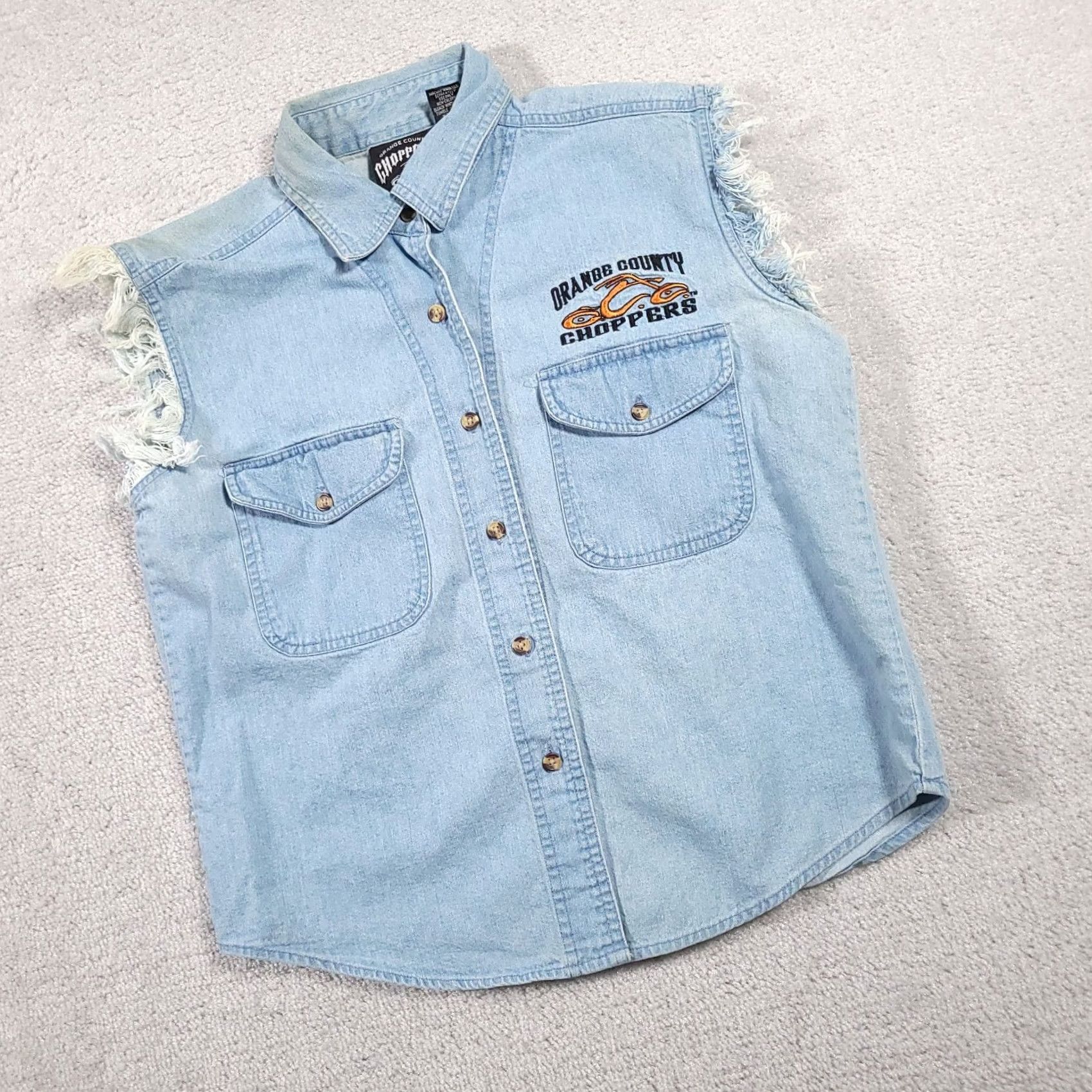 Denime VINTAGE Orange County Choppers OCC Women's Large Sleeveless Denim Shirt Frayed Grunge Size L / US 10 / IT 46 - 2 Thumbnail