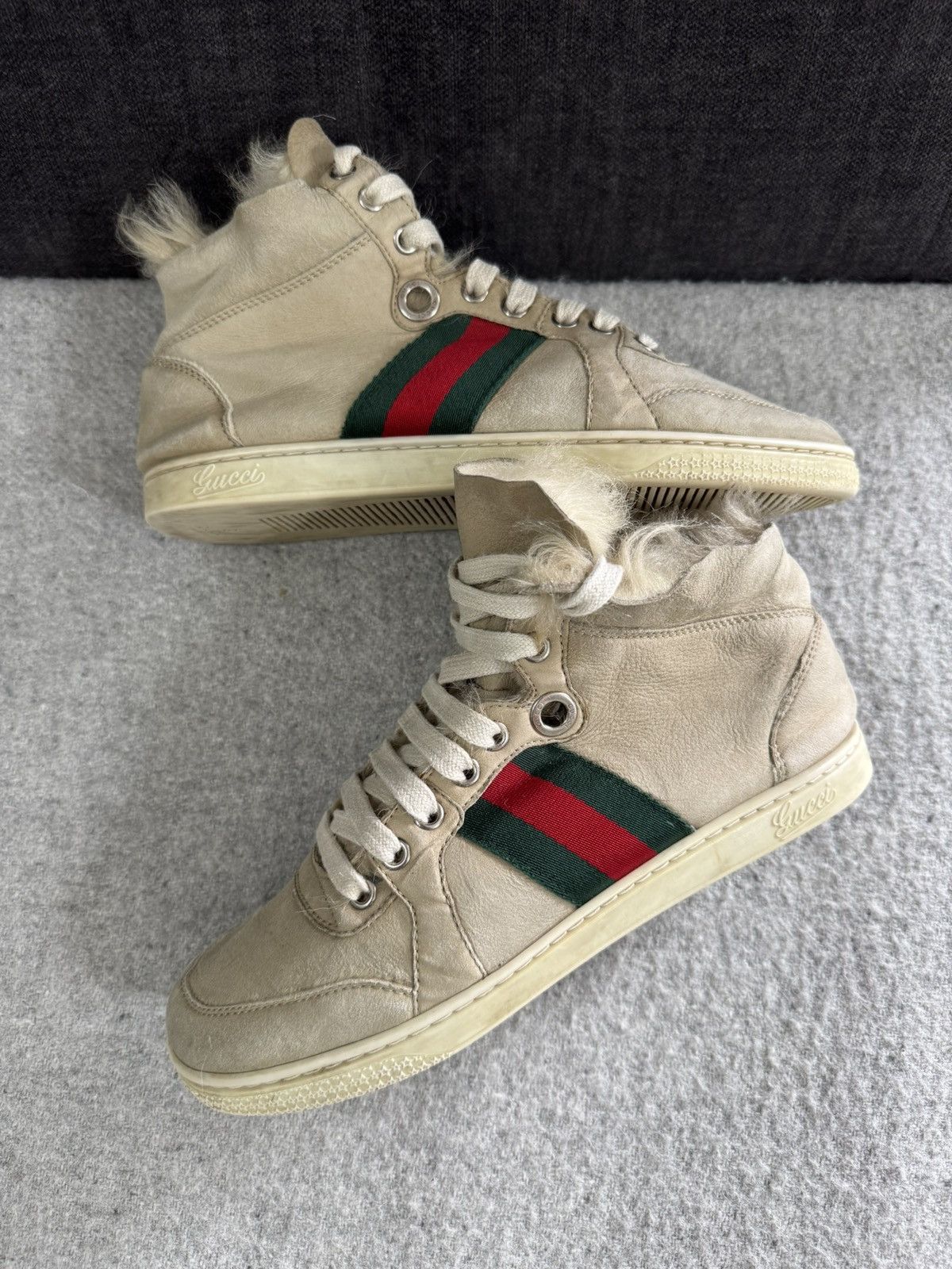 Gucci Gucci Ace High Top Mongolian Lambskin Sneakers Fur 36 Size US 6 / IT 36 - 1 Thumbnail