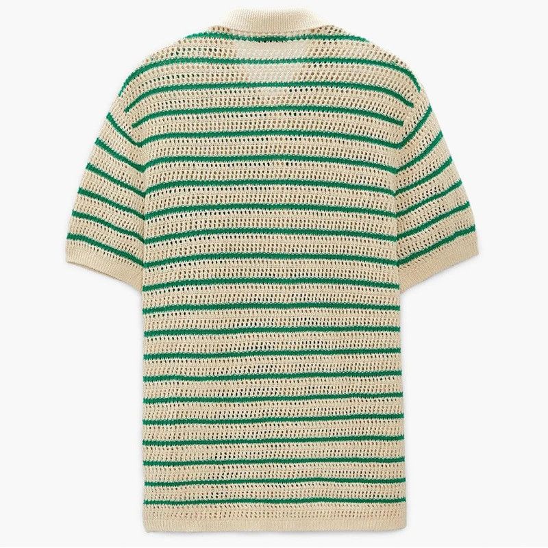Other Men Striped Knitted Short Sleeve Button Shirt Size US L / EU 52-54 / 3 - 6 Thumbnail