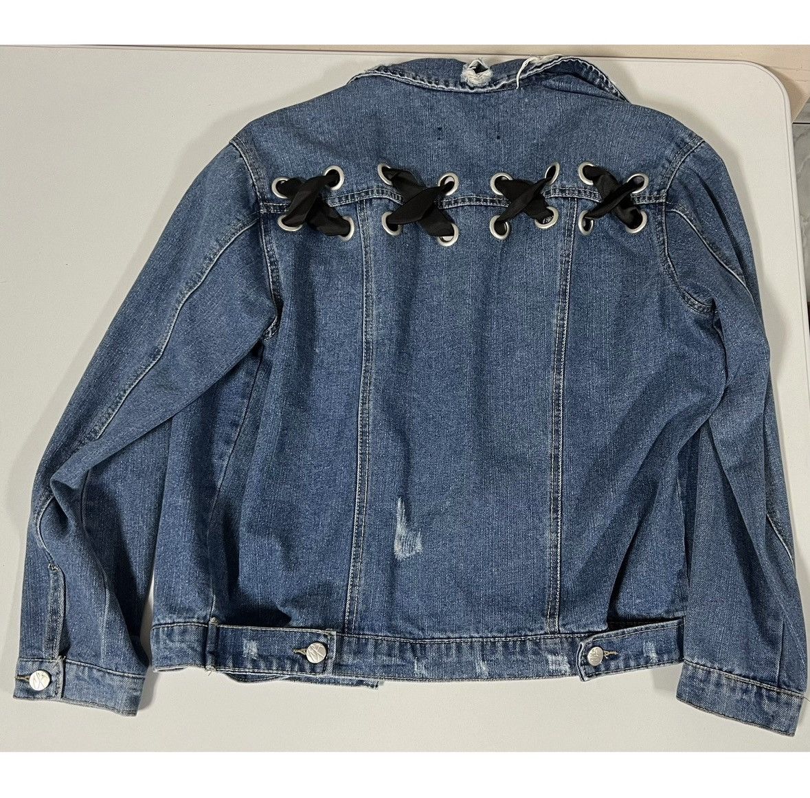 Caravelli Blue Black Criss-Cross Jean Denim Jacket Outerwear Size M 💙🖤 Size US M / EU 48-50 / 2 - 1 Thumbnail