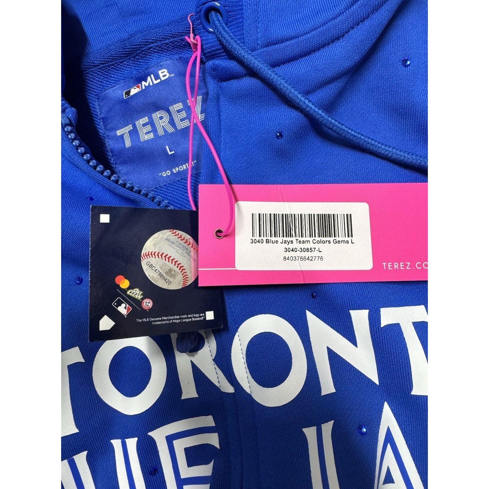 Terez Terez Toronto Blue Jays Team Colors Gems Hoddie Large NWT! Size US L / EU 52-54 / 3 - 7 Thumbnail