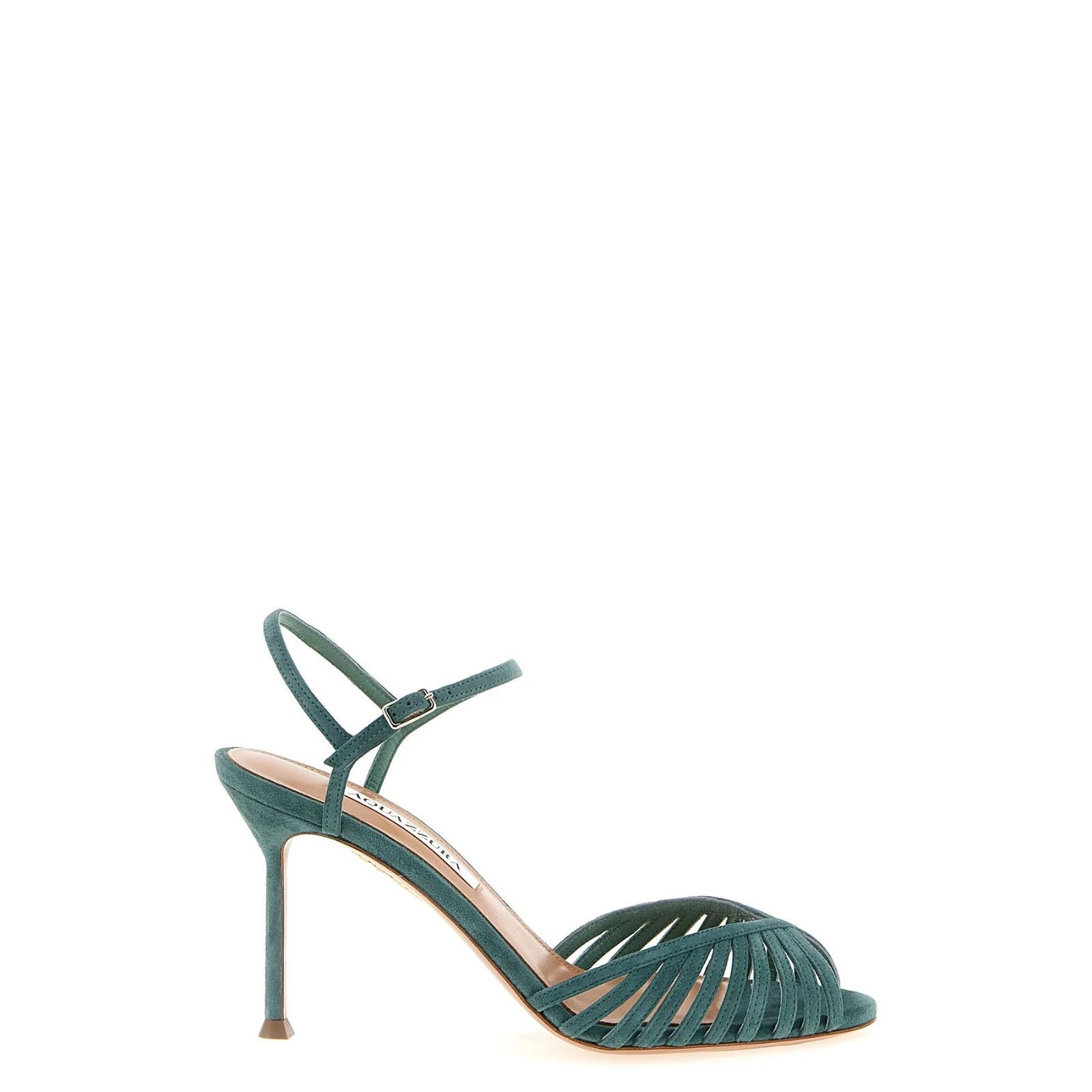 AQUAZZURA Hold Me Green Leather 85mm Heel Sandals New & Auth