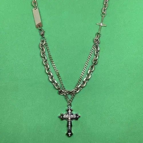 Jewelry Titanium Steel Layered Cross Pendant Necklace for Men Women Size ONE SIZE - 7 Thumbnail