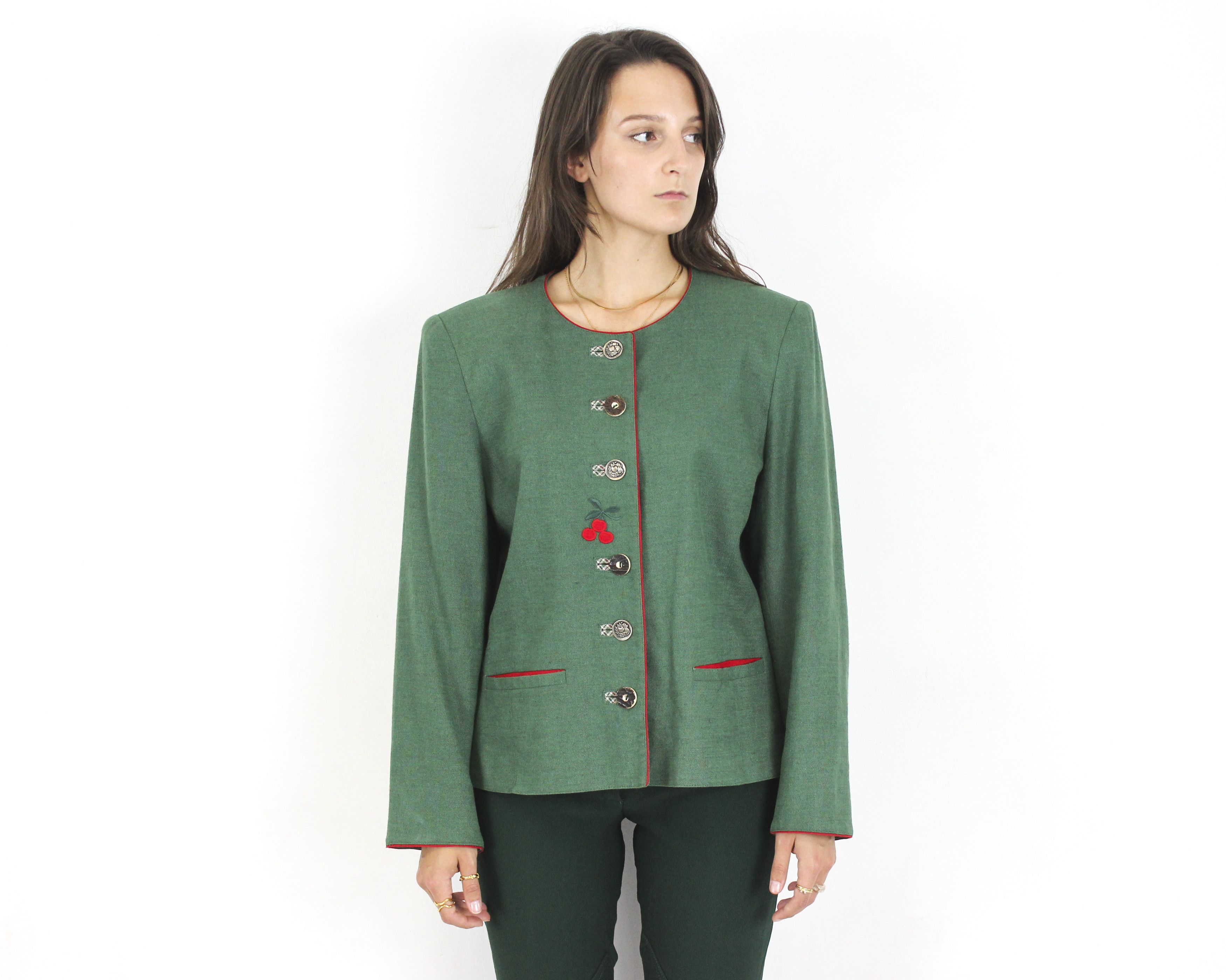Vintage Your Sixth Sense Linen Trachten Women L Coat Blazer Jumper Size L / US 10 / IT 46 - 1 Thumbnail