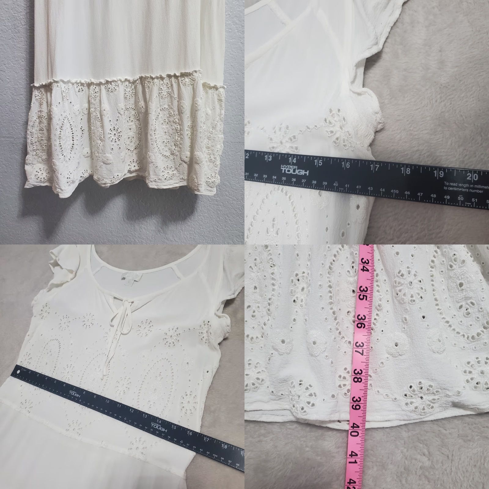 Vintage VINTAGE Ghost Dress Womens L White Tiered Eyelet Flutter Sleeve Cottagecore Prairie Dress Size L / US 10 / IT 46 - 8 Thumbnail