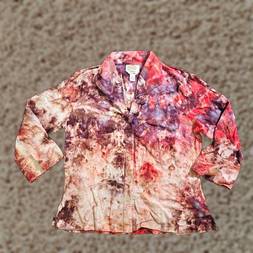 Talbots Talbots Top Shirt Womens 12 Red Purple Tie Dye Irish Linen Button Casual Career Size XL / US 12-14 / IT 48-50 - 1 Thumbnail