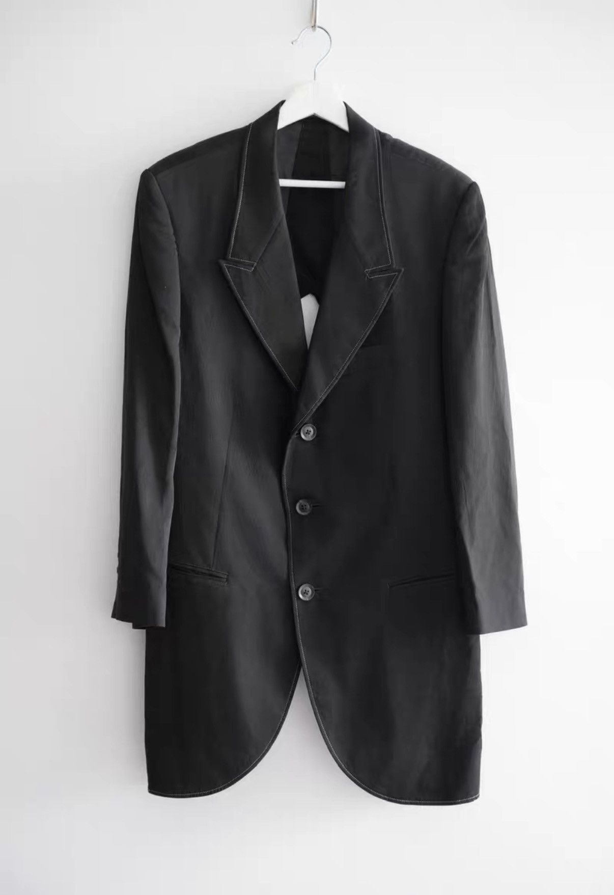 Yohji Yamamoto Yohji Yamamoto Open Back Long Blazer with Topstitching K4 Size US M / EU 48-50 / 2 - 1 Thumbnail