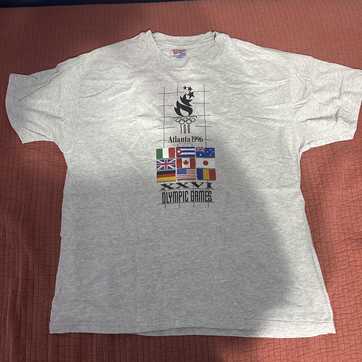 Hanes 1996 Atlanta Olympics grey single stitch cotton tshirt Size US L / EU 52-54 / 3 - 1 Thumbnail