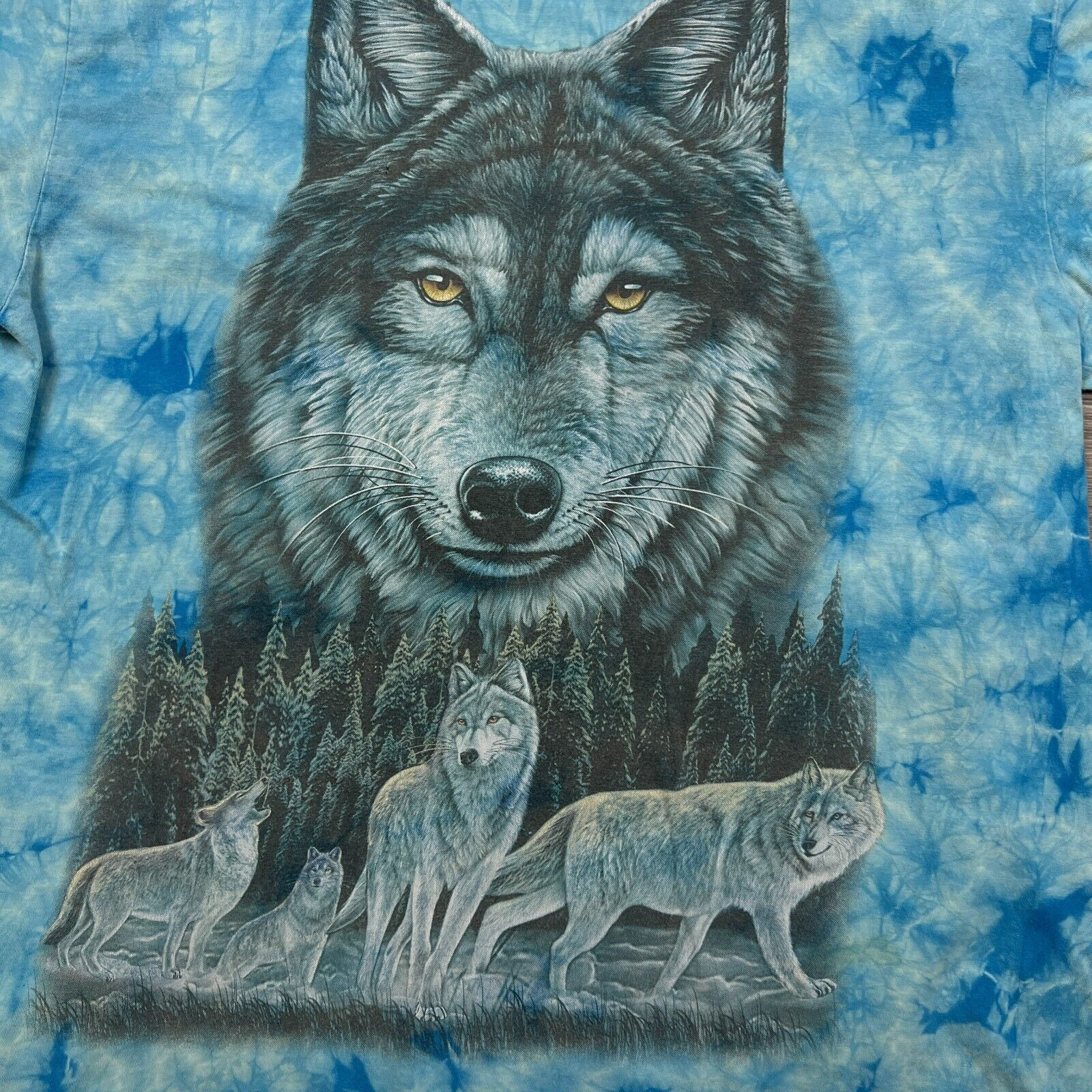 Vintage VTG 90s Wolf Animal Large Acid Wash Nature Full Print Tee Size US L / EU 52-54 / 3 - 3 Thumbnail
