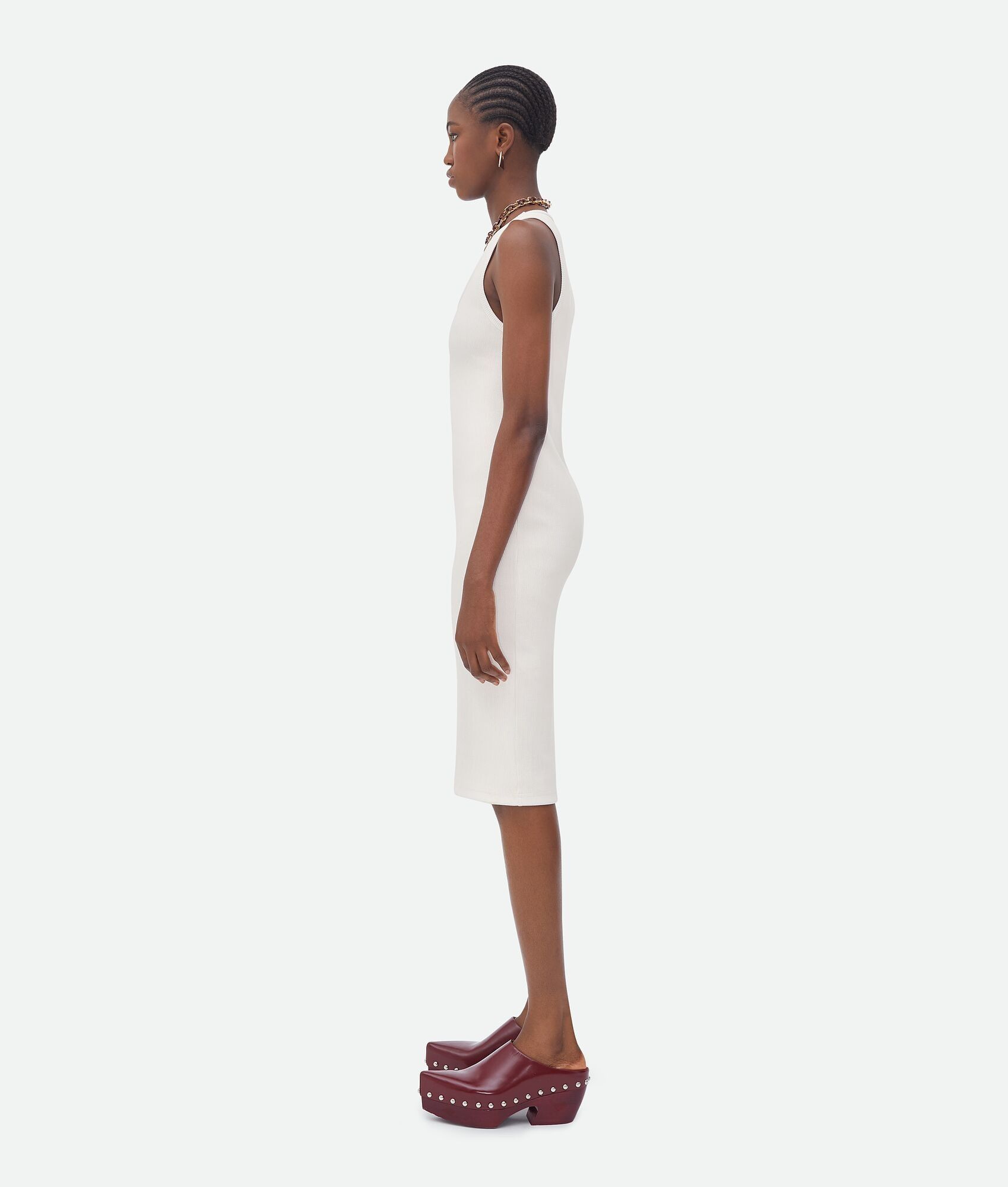 Bottega Veneta o1w1db10825 Stretch Rib Cotton Dress in White Size S / US 4 / IT 40 - 2 Thumbnail