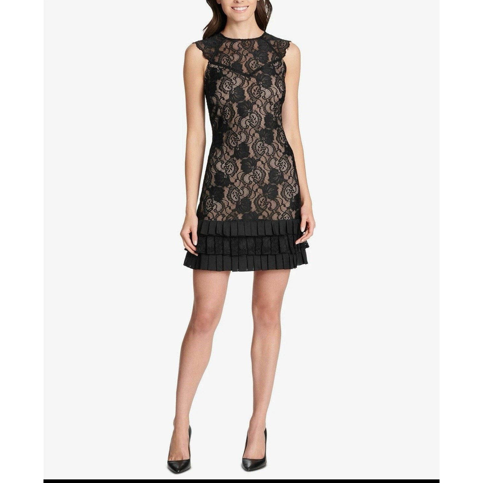 Other Black Nude Lace Ruffled Hem Dress Sz 4 Whimsy Goth Fairy LBD Size S / US 4 / IT 40 - 2 Thumbnail