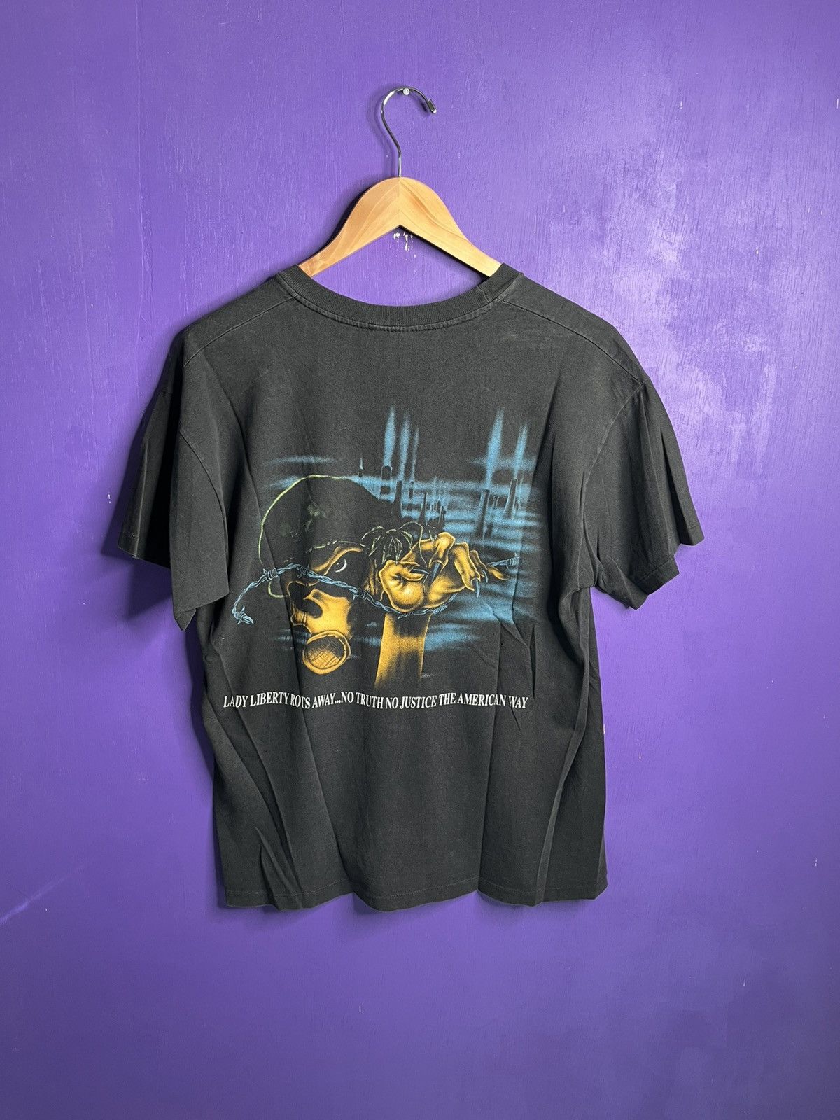 Band Tees × Vintage Vintage 80s Sacred reich lady Liberty rots t-shirt Size US L / EU 52-54 / 3 - 2 Thumbnail