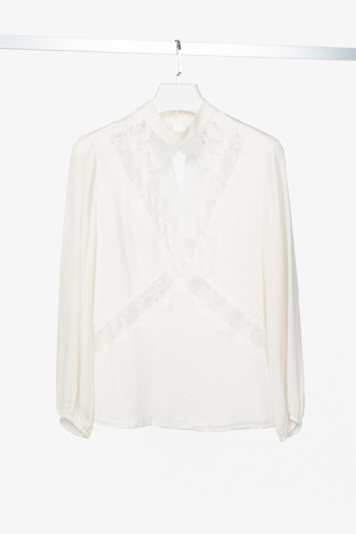 CAMI NYC CAMI NYC Skylar White Silk-Crepe Lace-Trim Cutout Blouse Size M / US 6-8 / IT 42-44 - 1 Thumbnail