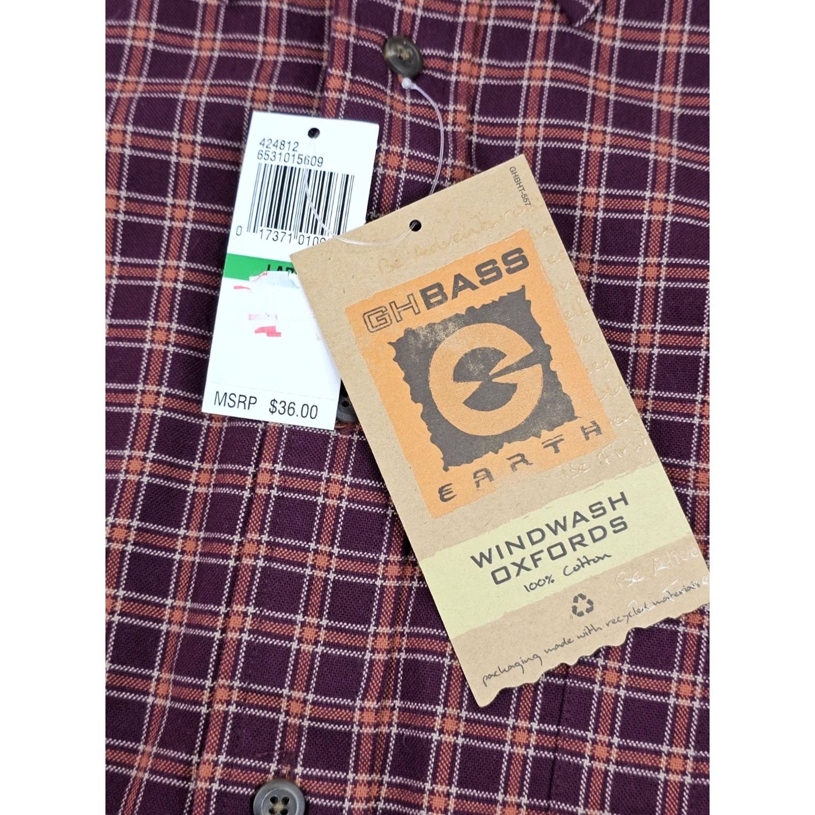 Vintage GH Bass Earth Wash Oxford Cotton Flannel Shirt Men L Burgundy Orange NWT Windwash Oxford Plaid Button-Down Size US L / EU 52-54 / 3 - 2 Thumbnail