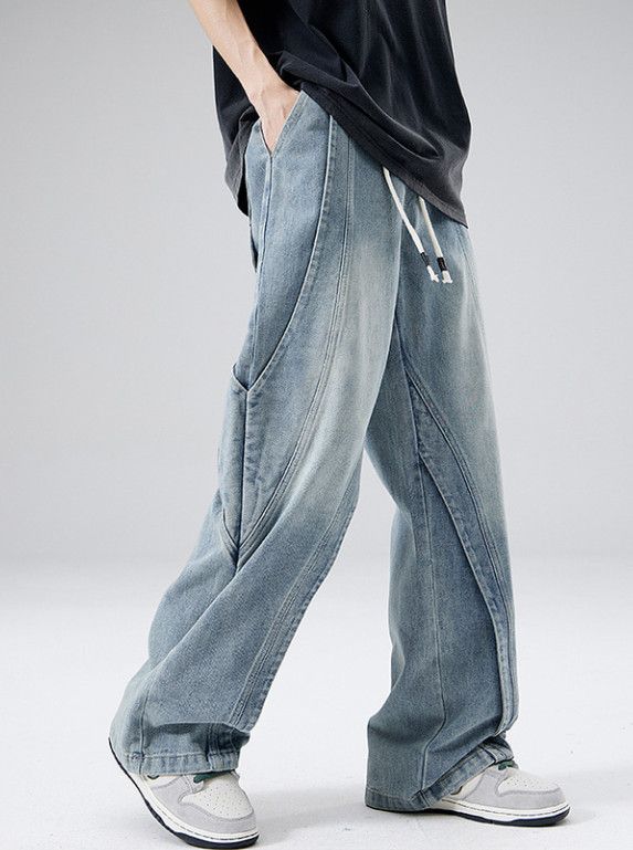 Japanese Brand Men's Straight-Leg Loose-Fit Washed Blue Jeans Size US 32 / EU 48 - 4 Thumbnail