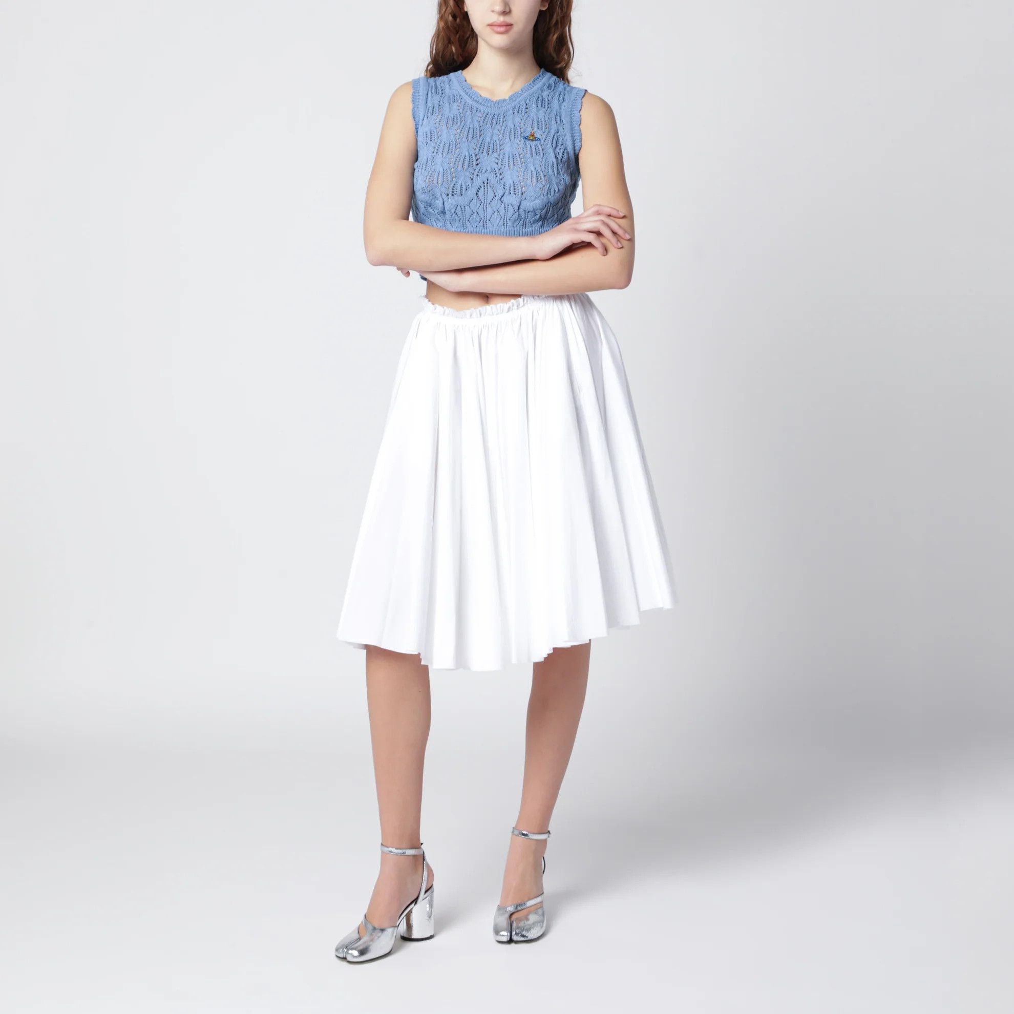 Vivienne Westwood o1d2blof0526 Crochet Top With Logo in Blue Size L / US 10 / IT 46 - 2 Thumbnail