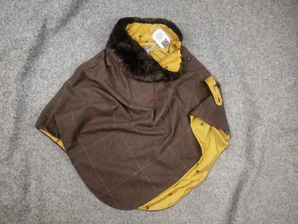 Harris Tweed Joules Hazelwood New Poncho Femme Brown Tweed Fur Jacket Size ONE SIZE - 2 Thumbnail