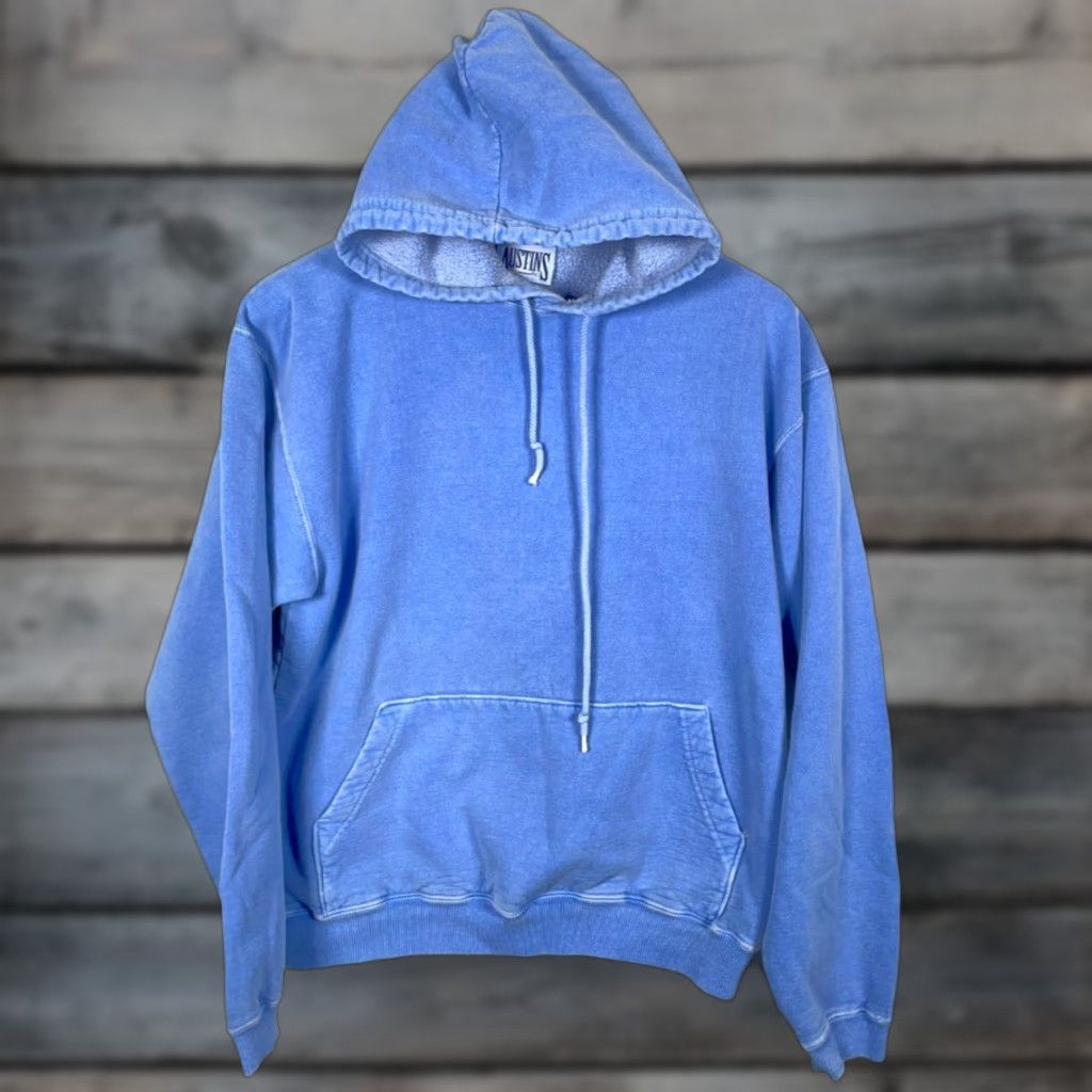 Vintage Austins Hoodie Mens Medium Blue Pigment Dyed Pullover Sweatshirt Canada Made Cotton Heavyweight 90s Retro Cotton Long Sleeve Crew Neck Regular Size US M / EU 48-50 / 2 - 1 Thumbnail