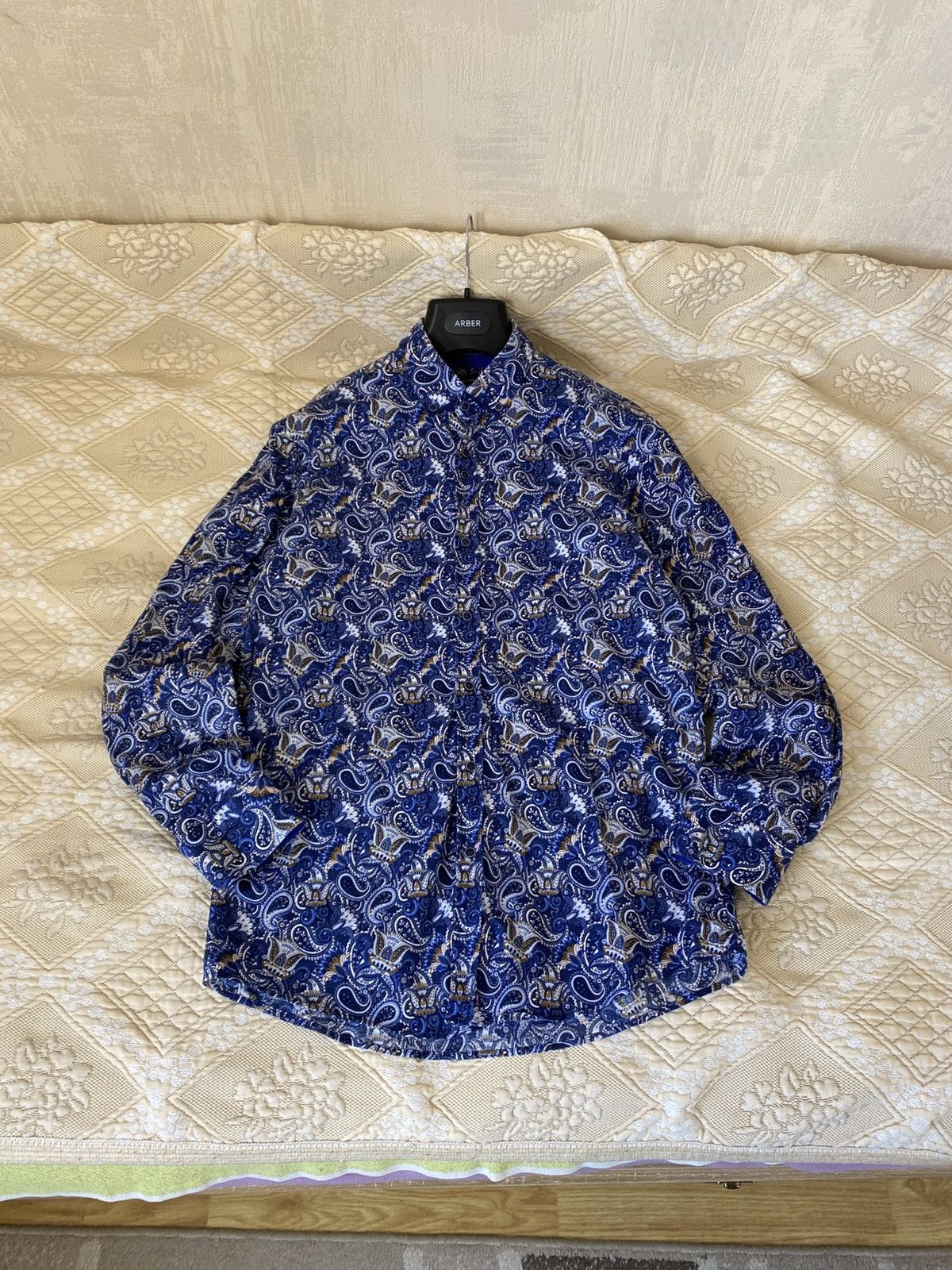Vintage 🔥 Guide London Paisley Polo Long Sleeve Button Shirt Blue Size US XL / EU 56 / 4 - 1 Thumbnail