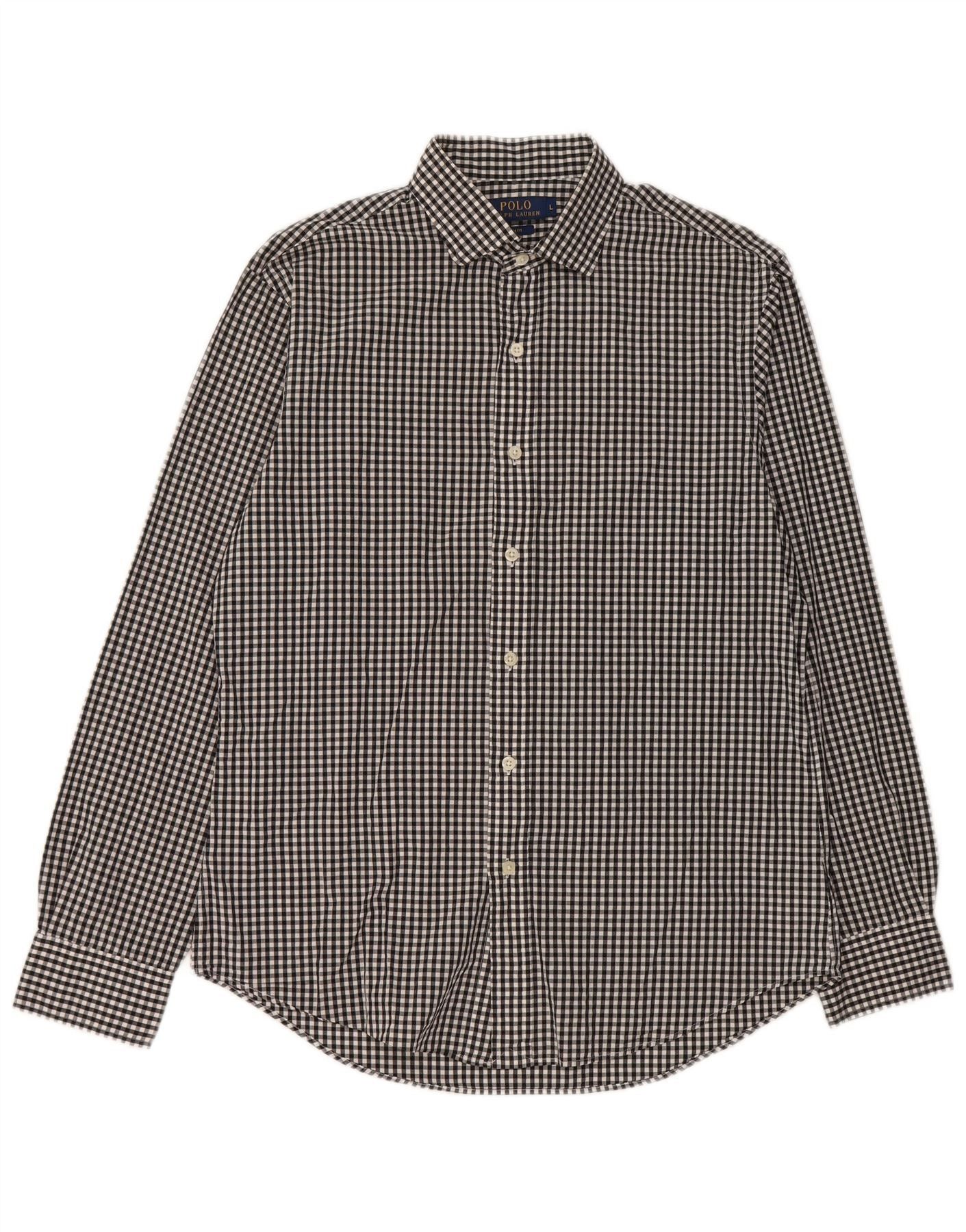 Polo Ralph Lauren Mens Slim Fit Shirt Large Black Gingham Cotton Size US L / EU 52-54 / 3 - 1 Thumbnail