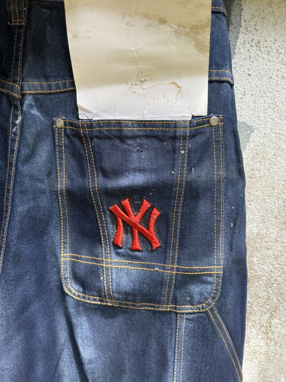 New York Yankees × Vintage VERY RARE🔥VTG 90s NY YANKEE HIPHOP BAGGY FLARE JEANS BOSS02 Size US 34 / EU 50 - 11 Thumbnail