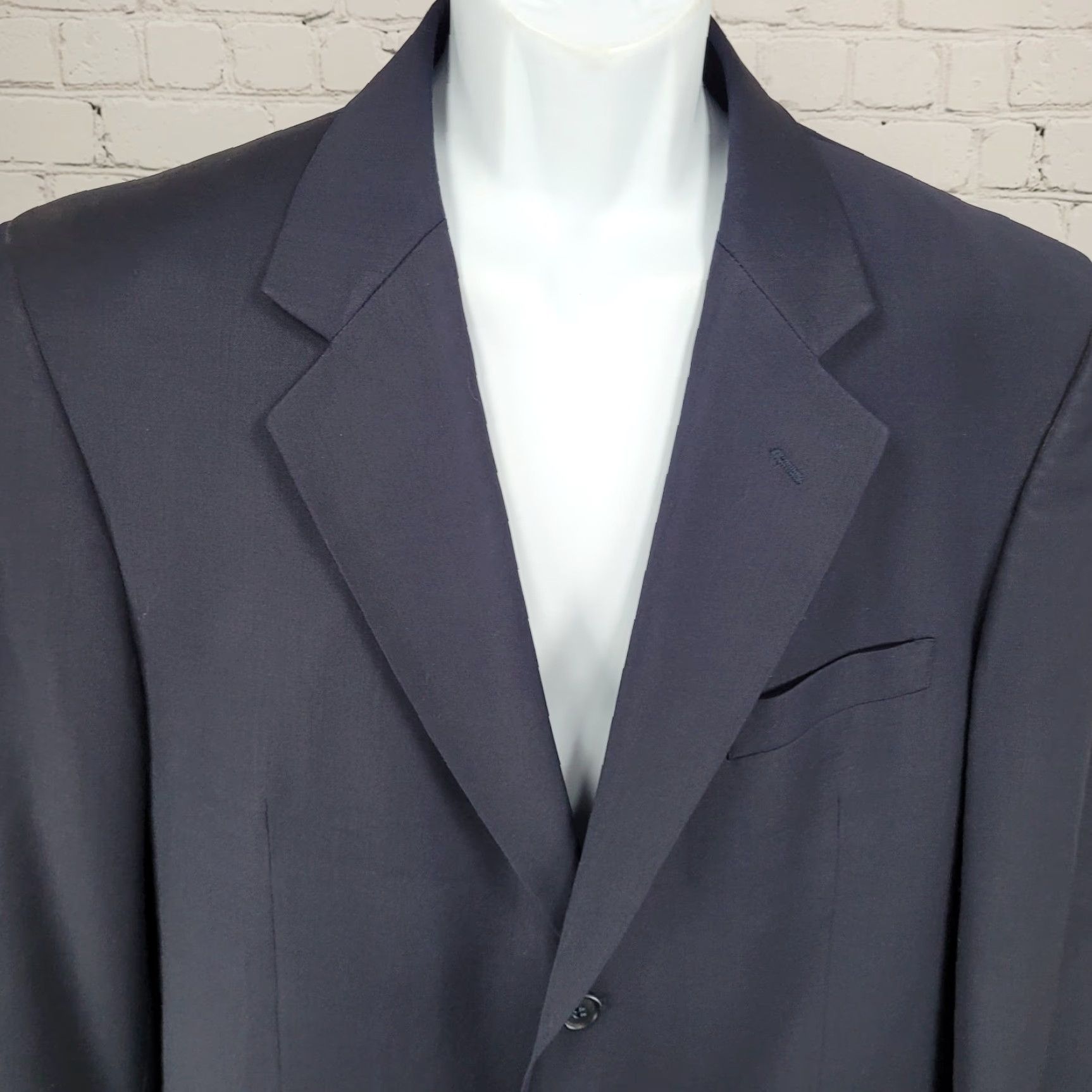 Oleg Cassini Oleg Cassini Navy 100% Wool 3 Button Ventless Notch Blazer Sport Coat 42L Size 42R - 7 Thumbnail