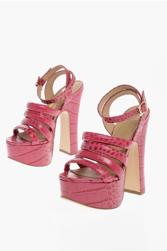 image of Vivienne Westwood Crocodile Effect Leather Britney Ankle-Strap Sandals Heel Shoes 15 in Pink, Women
